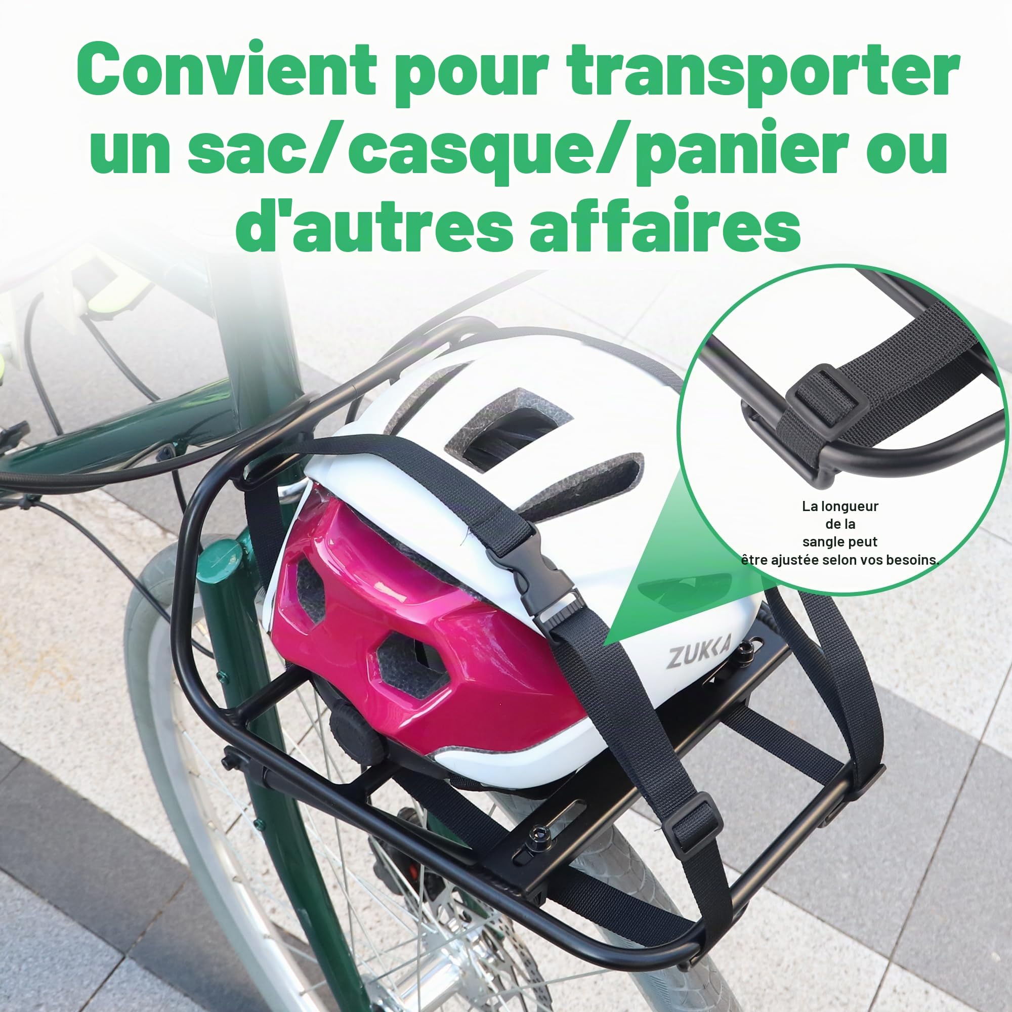 ZUKKA Porte-bagages de vélo avant - Charge maximale 15 kg, alliage d'aluminium - Convient pour vélos 24-29 pouces 700C - Pour vélo de montagne et vélo de route