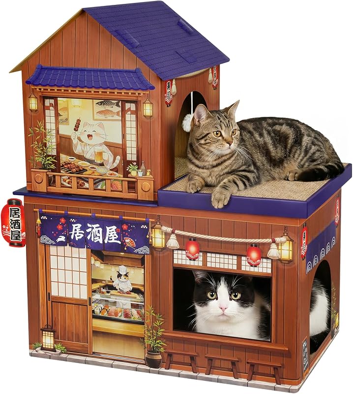 Casa e Condomínio de Papelão para Gatos com Arranhadores, Tema Izakaya TOYSBOOM