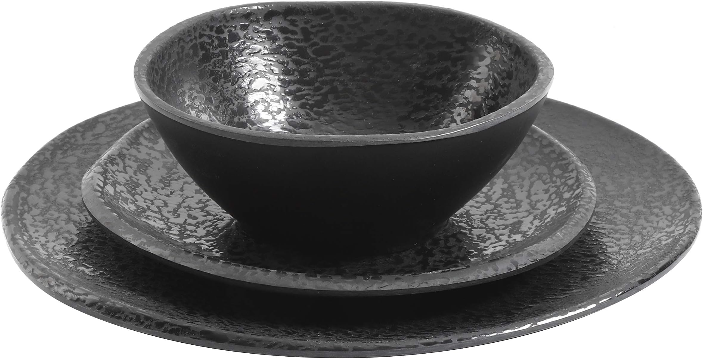 Gibson Home Yoko Round Melamine Plastic Dinnerware Set, Service for Four (12pcs), Matte Black
