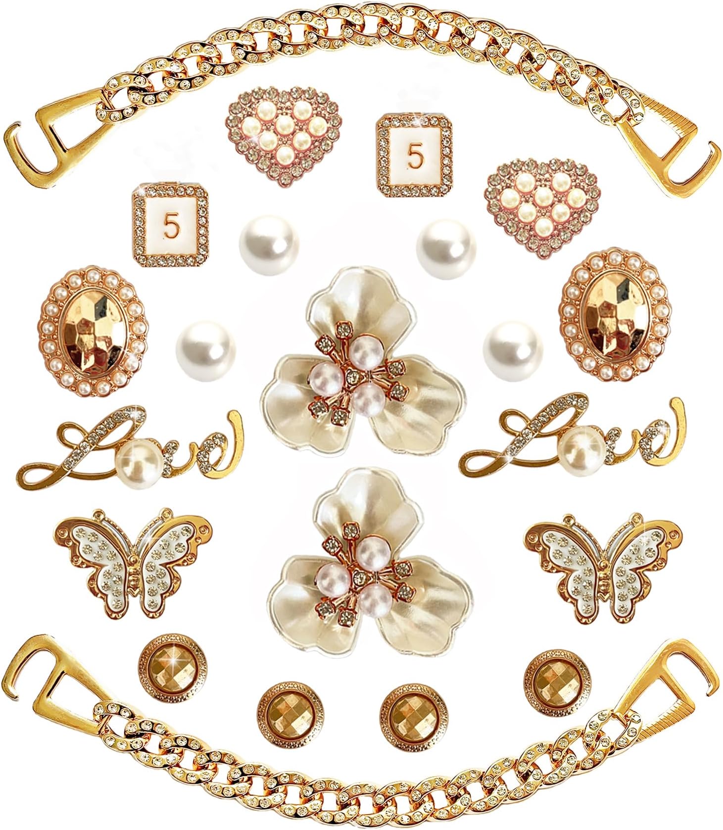 Bling Shoe Charms for Women,Girly Golden Chains for Clog Sandals,Rhinestones Bling Chain Charms Cute Designer DIY Shoe Accessories Decoration Jewels Party Favors