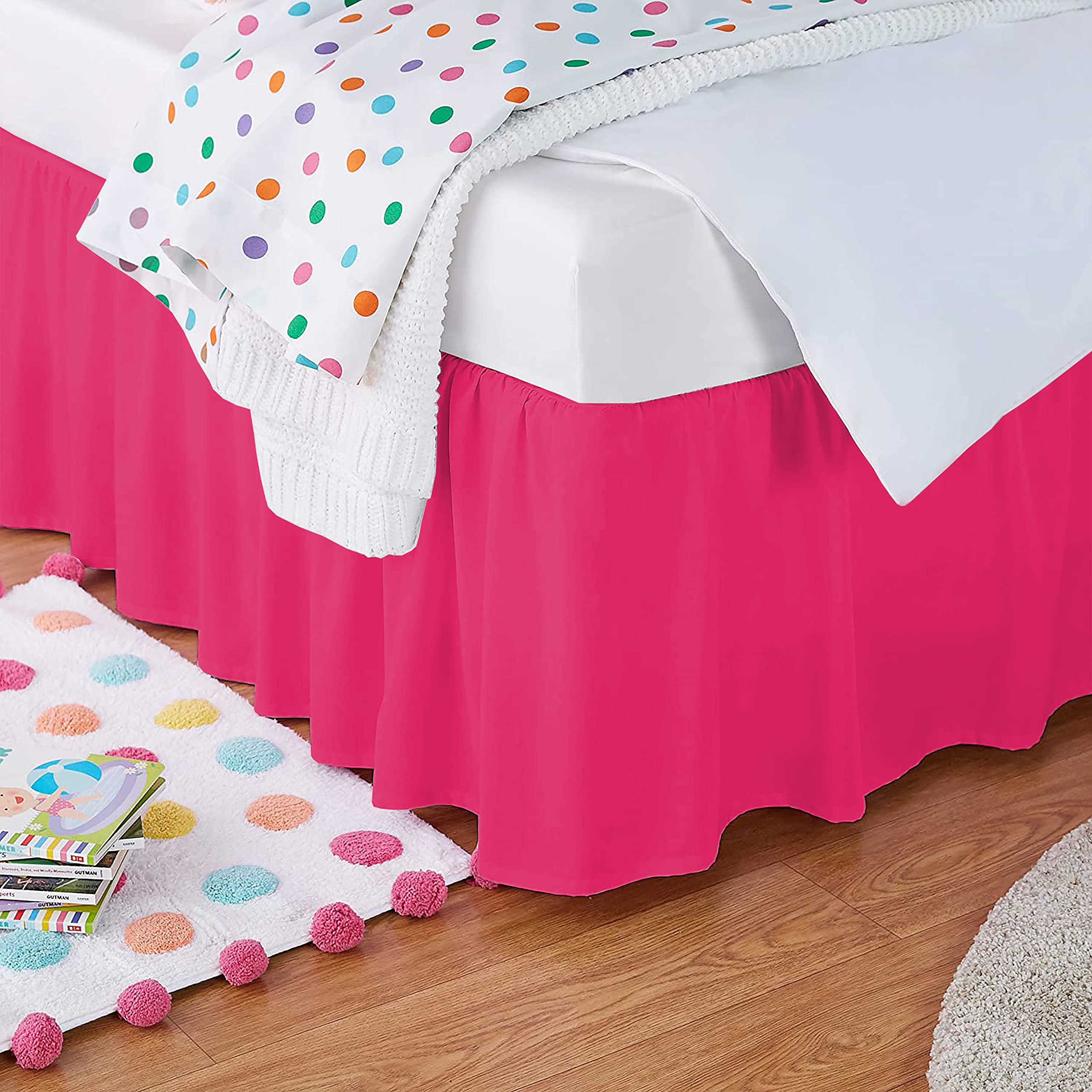 yrm - 400 collection bed skirt frill bedsheet microfiber upto 15" drop expertise tailored fit wrinkle free ruffle bed skirt - king size (72" x 78" inches) + 15" drop length | hot pink