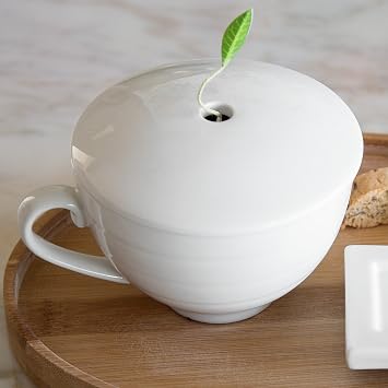 Tea Forte Porcelain Tea Cup and Lid, Steeps 8 oz., Microwave & Dishwasher Safe, Cafe Cup White