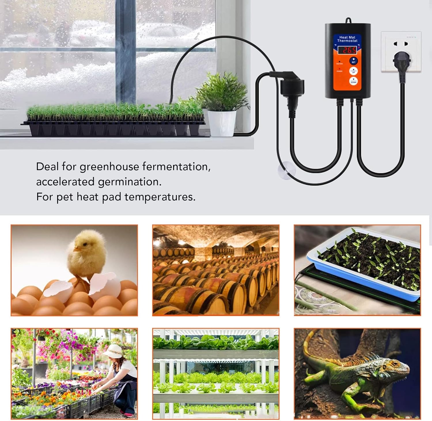 1000W LED Digital Temperature Controller Thermostat for Seed Germination Heat Mat, Fahrenheit Celsius Switchable(US110V)