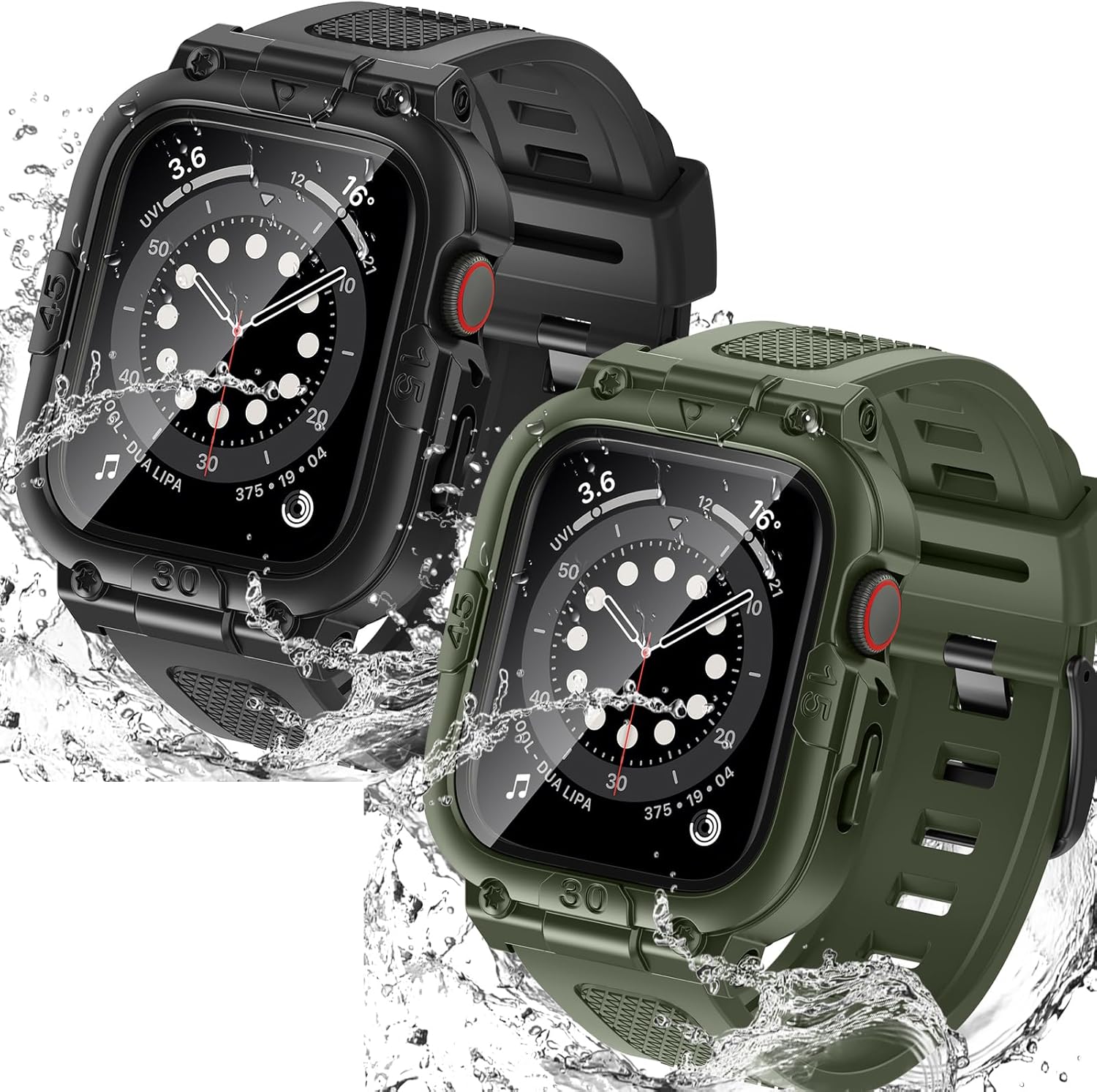 Goton 3 in 1 Waterproof Case and Band with Tempered Glass Screen Protector for Apple Watch Series 9 8 7 6 5 4 SE Ultra 44mm 40mm 45mm 41mm 49mm, Bumper Cover for iWatch Accessories, 44mm