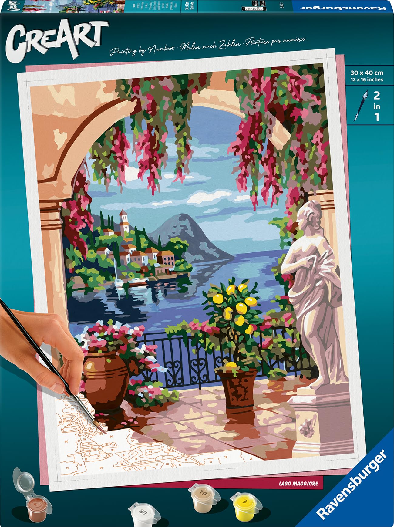 Ravensburger CreArt 25963 - Lago Maggiore - Malen nach Zahlen Erwachsene, DIY Malset mit Pinsel und Acrylfarben, Geschenk für Frauen und Männer, Malen für Erwachsene