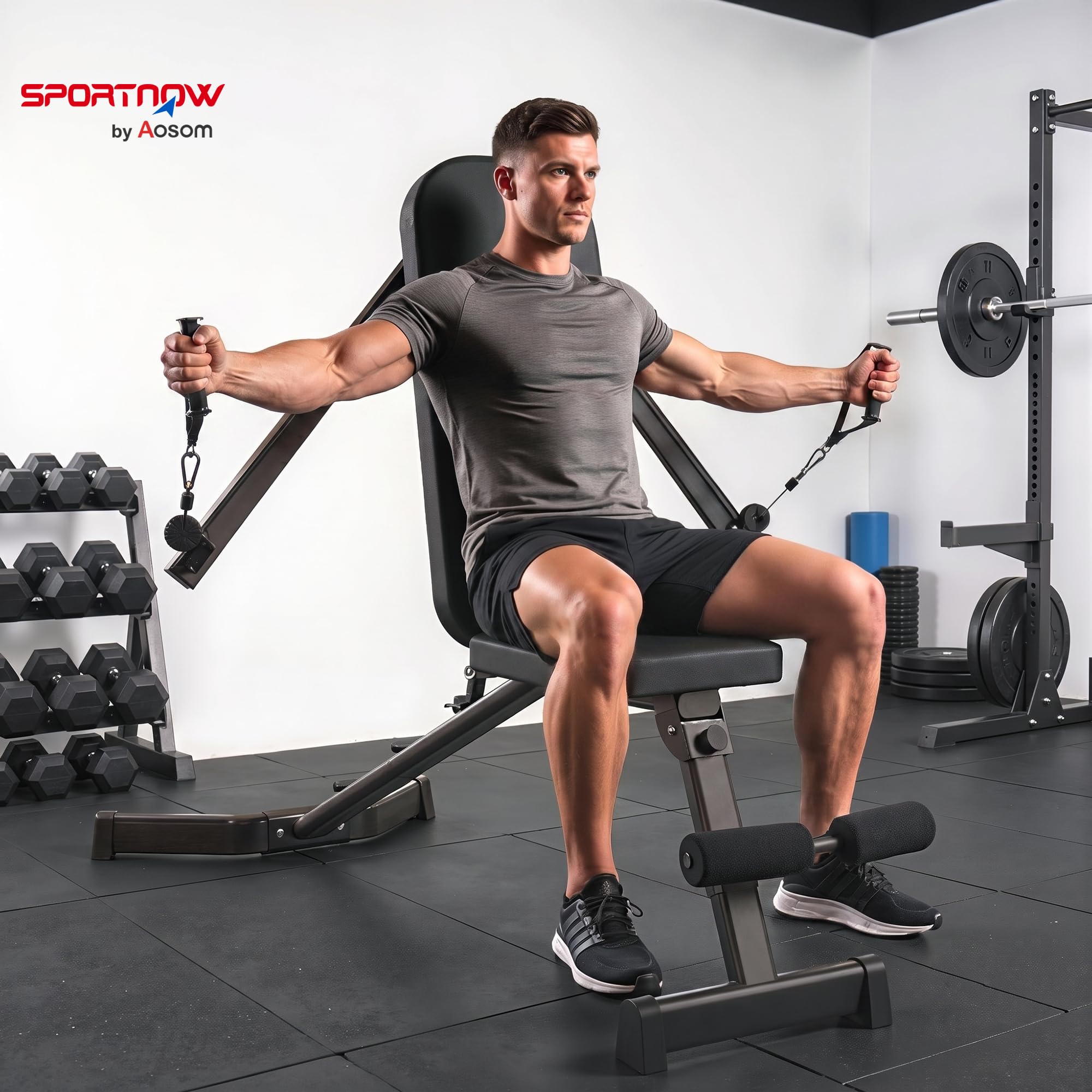 SPORTNOW Panca Pesi con Schienale Regolabile a 3 Posizioni Nero | Panca Palestra Pieghevole, Inclinata/Declinata/Piana, con Bande di Resistenza, per Allenamento Total Body