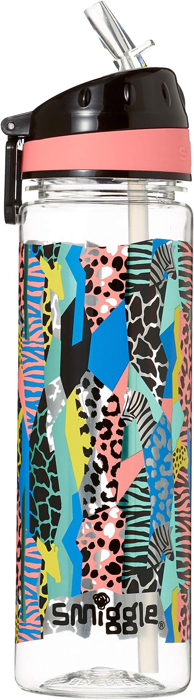 Smiggle Illusion Kids Water Drink Bottle for Boys & Girls with Flip Top Spout and 650ml Capacity | Animal Print
