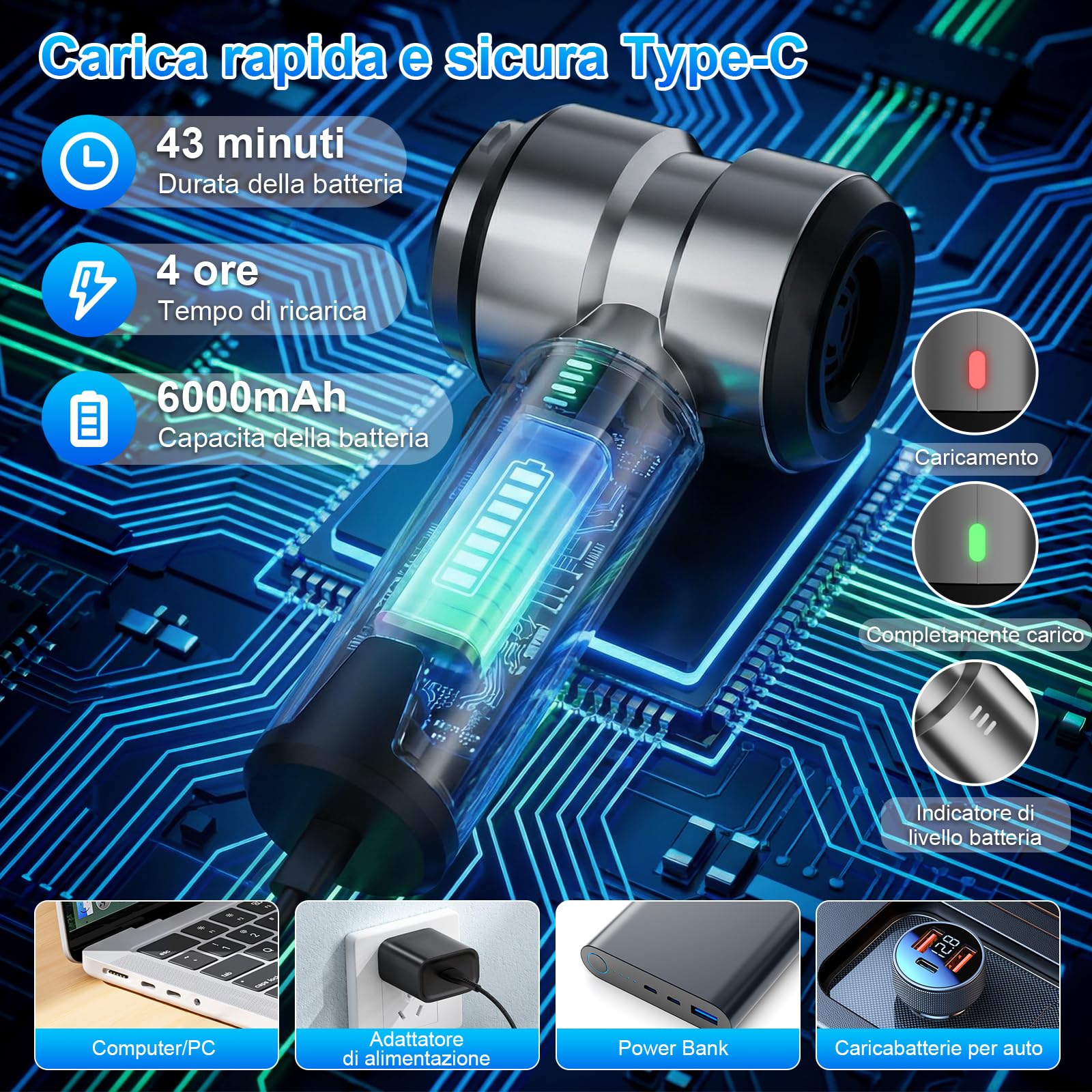 Aspirabriciole Senza Fili Potente 22000pa Aspirapolvere Auto, Mini Aspirapolvere Portatile per Auto Ricaricabile Aspira Briciole USB Aspirapolvere a Mano per Casa Auto Ufficio