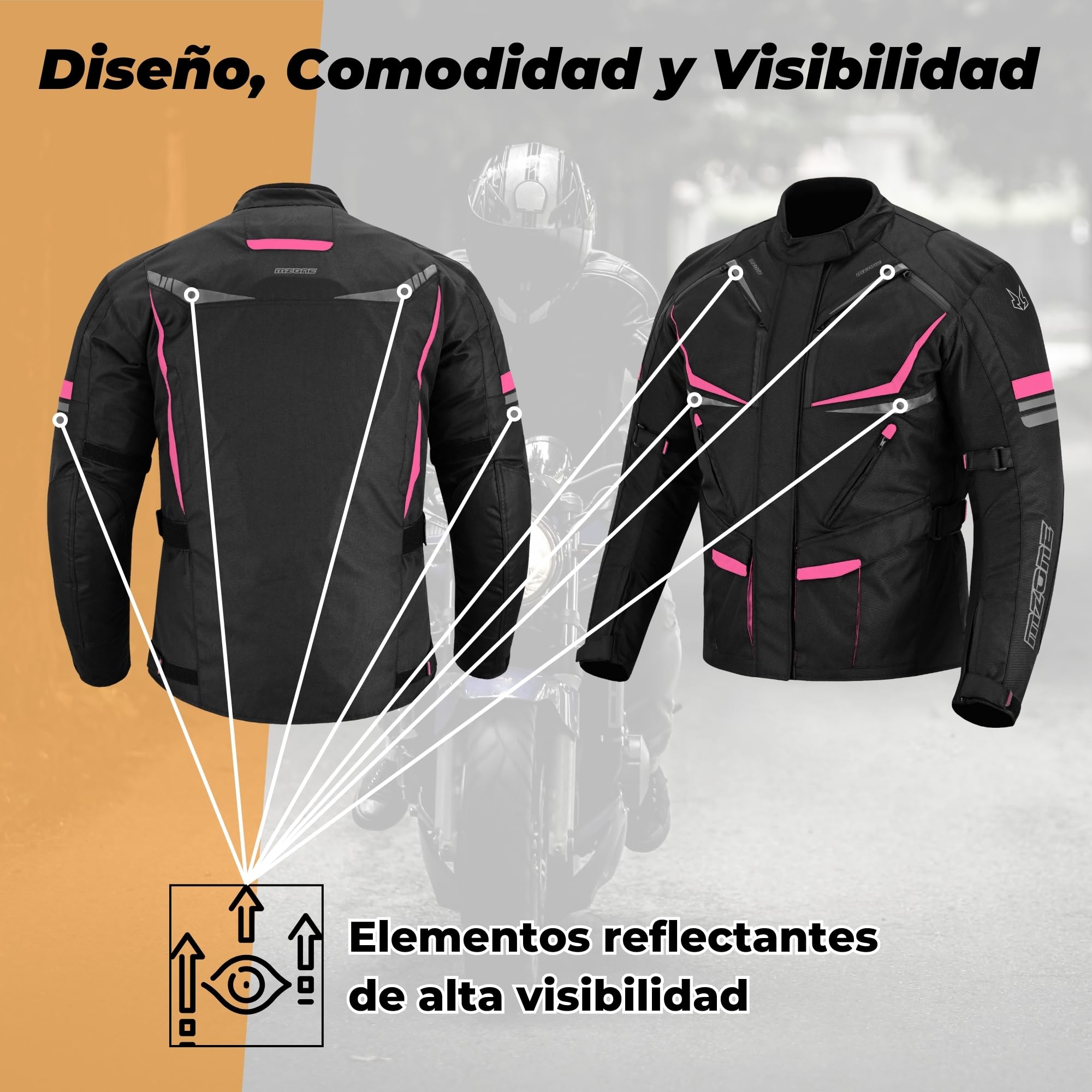 Chaqueta Moto Mujer 4 Estaciones Impermeable y Transpirable con Protecciones Incluídas y Forro Extraíble