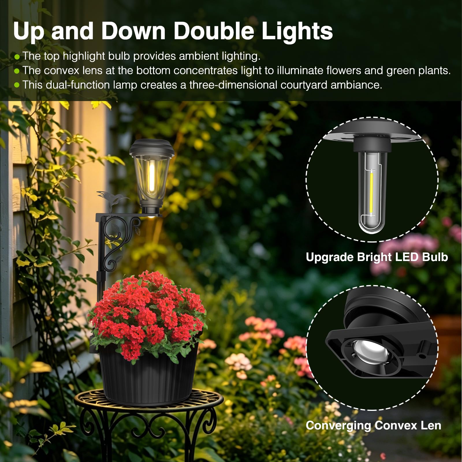 Solarleuchten für Außen mit Blumentopf, 2 Stück Solar Stehlampe, Warmweiß, für Garten