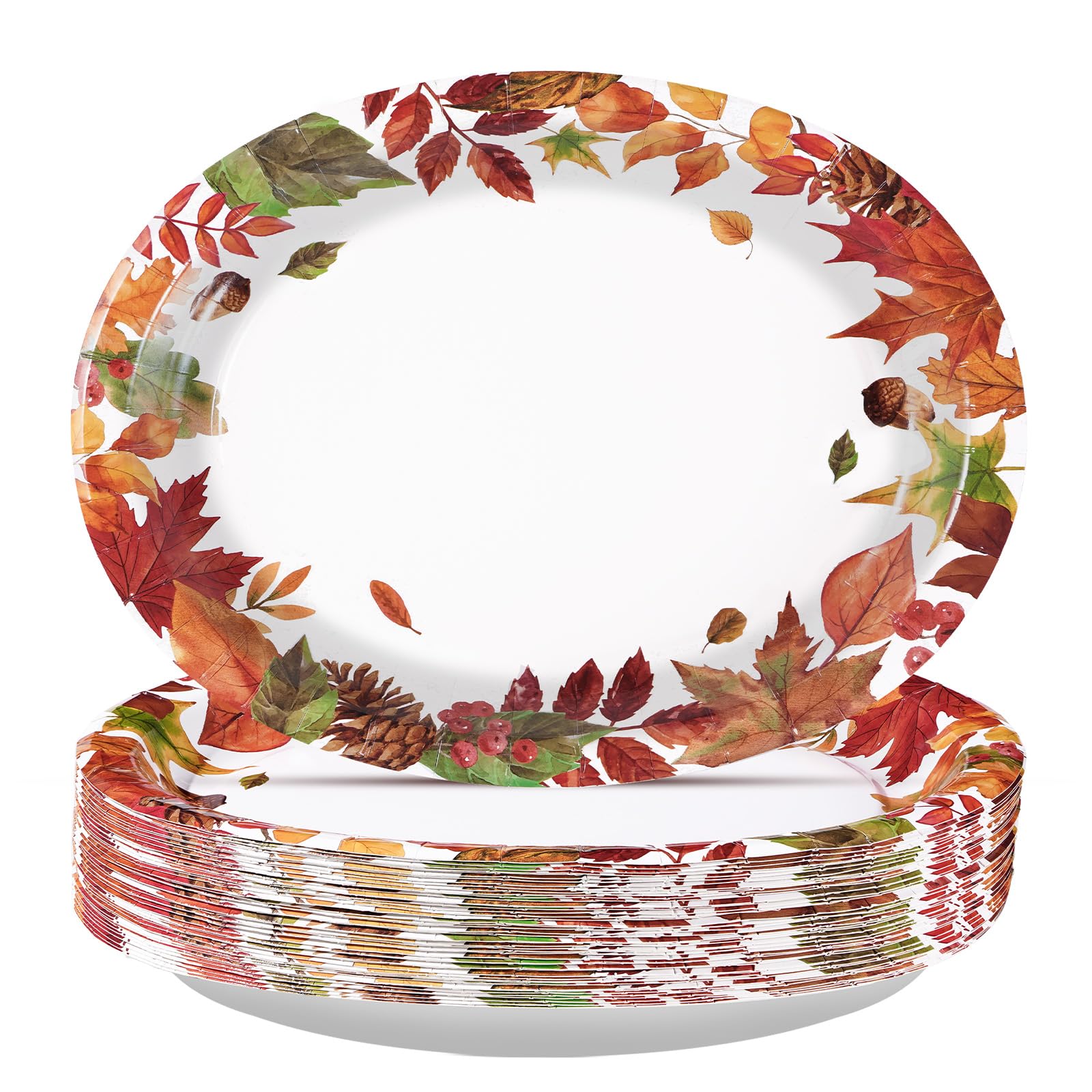 Grencian 50Pcs Fall Large Oval Paper Plates 12 x 10 Inch