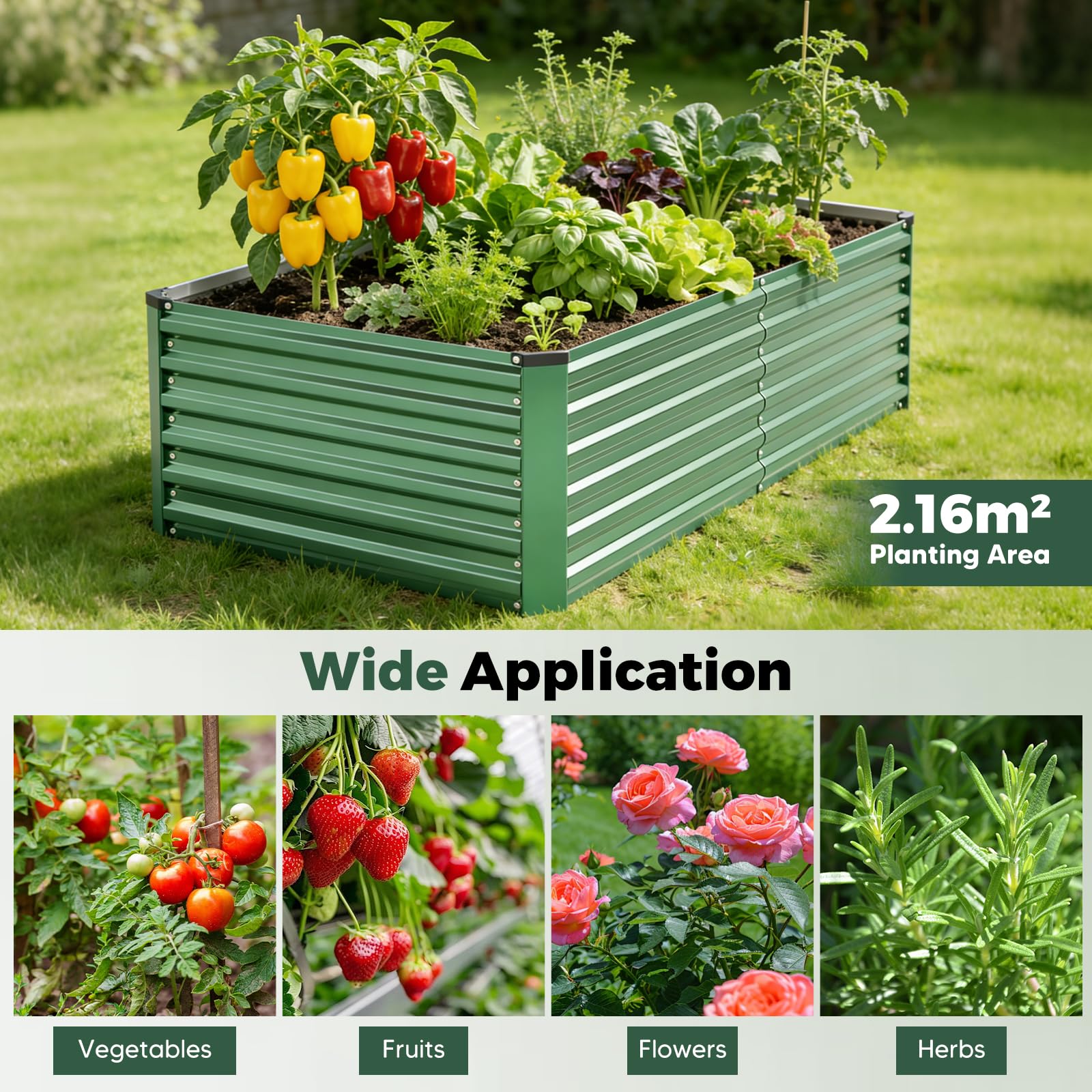 Jardinière surélevée en métal - 240 x 90 x 60 cm - Jardinière en acier galvanisé robuste avec filet de protection et non-tissé anti-mauvaises herbes - Extra large et stable - Idéal pour les légumes