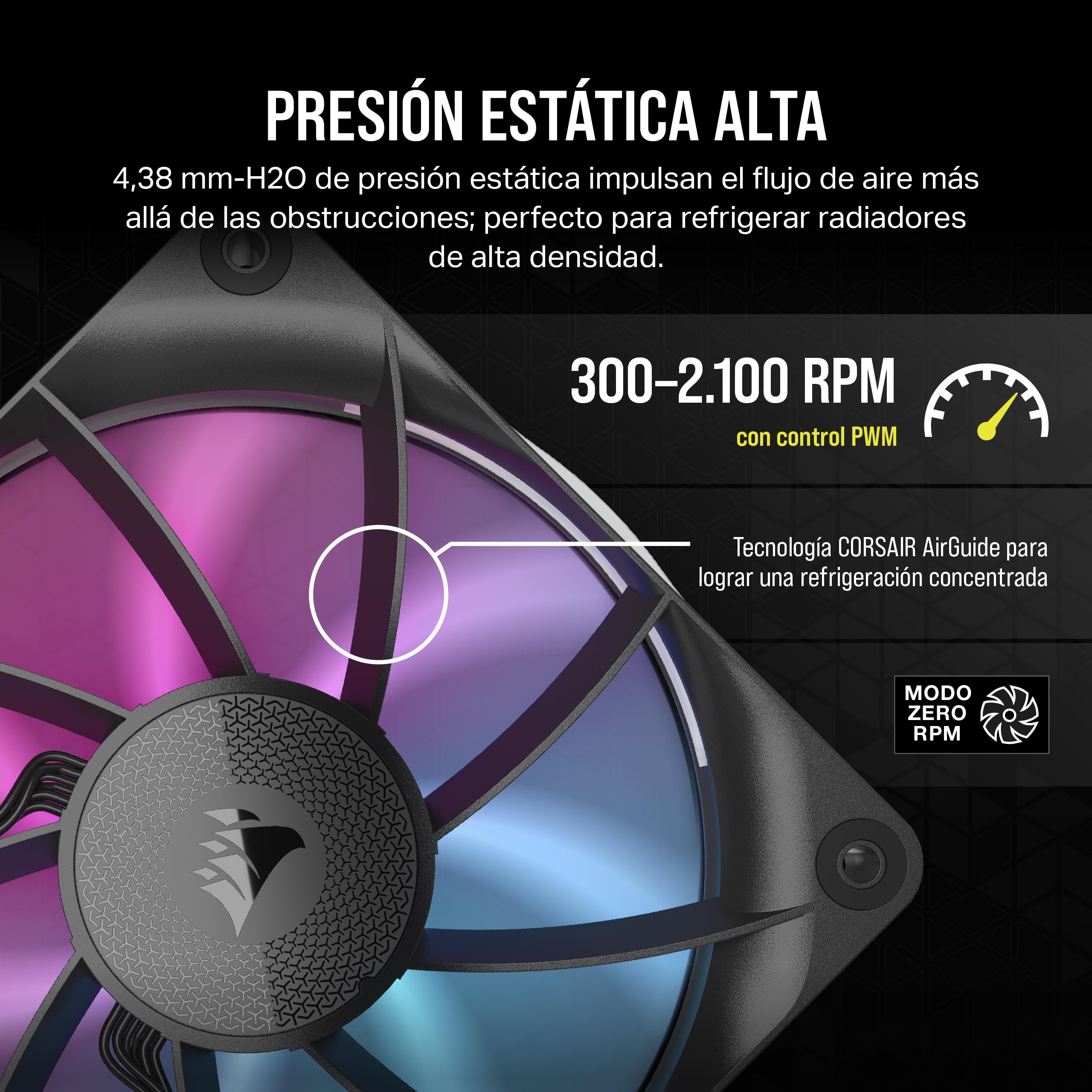 Corsair iCUE Link RX120 Ventiladores PWM RGB de 120 mm con iCUE Link System Hub - Rodamiento de Cúpula Magnética - Paquete Triple - Negro