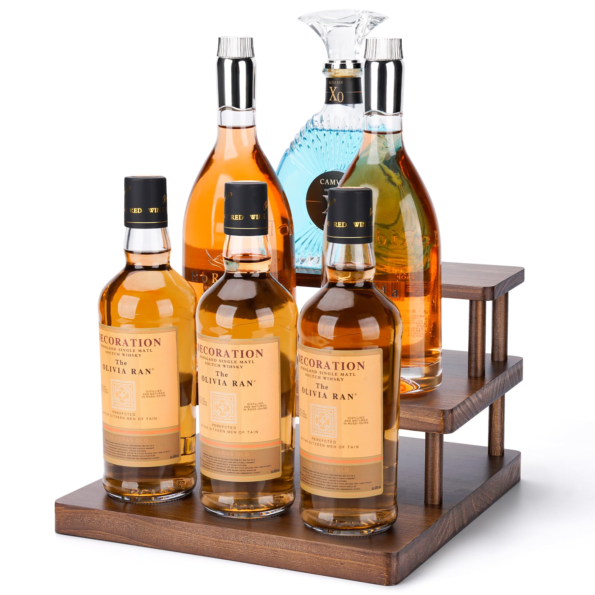 Wooden Liquor Shelf - 3-tier Liquor Bottle Display Shelf - Liquor Rack for Countertop - Bar Shelf for Liquor - Sturdy Liquor Stand - Liquor Shelf for Home Bar, Game Room or Living Room Display