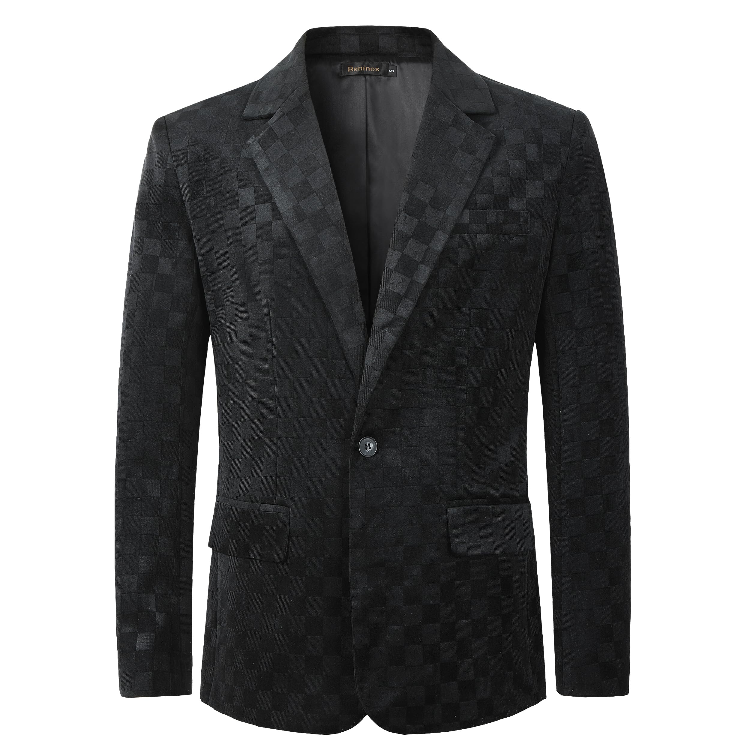 Beninos Mens One Button Suit Jacket Plaid Blazer Slim Fit Sports Coats