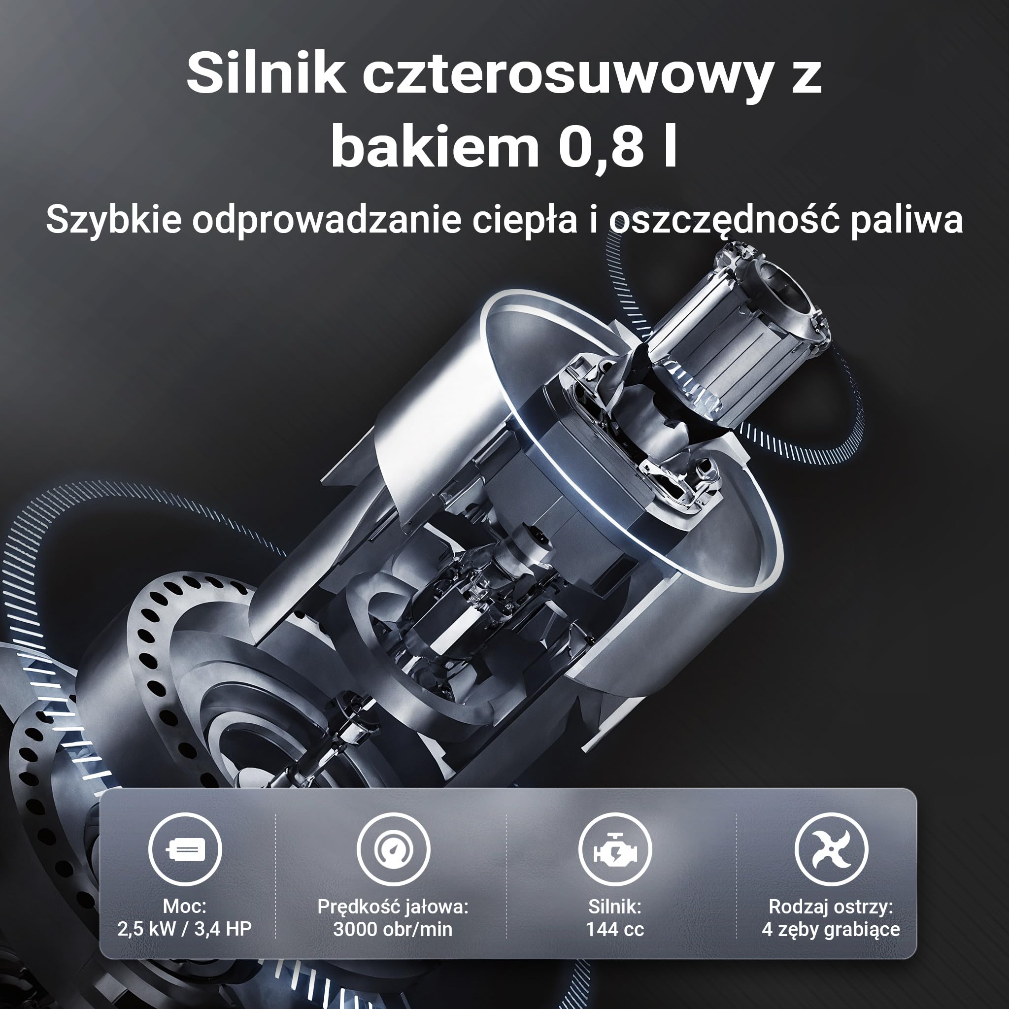 Wiltec Glebogryzarka spalinowa o szerokości roboczej 36 cm, kultywator ogrodowy z silnikiem 144 ccm 3,4 KM z 4 tarczami