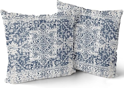 Juego de 2 fundas de almohada bohemias de 18 x 18 pulgadas, color azul marino y gris, fundas de almohada decorativas de estilo rústico vintage,