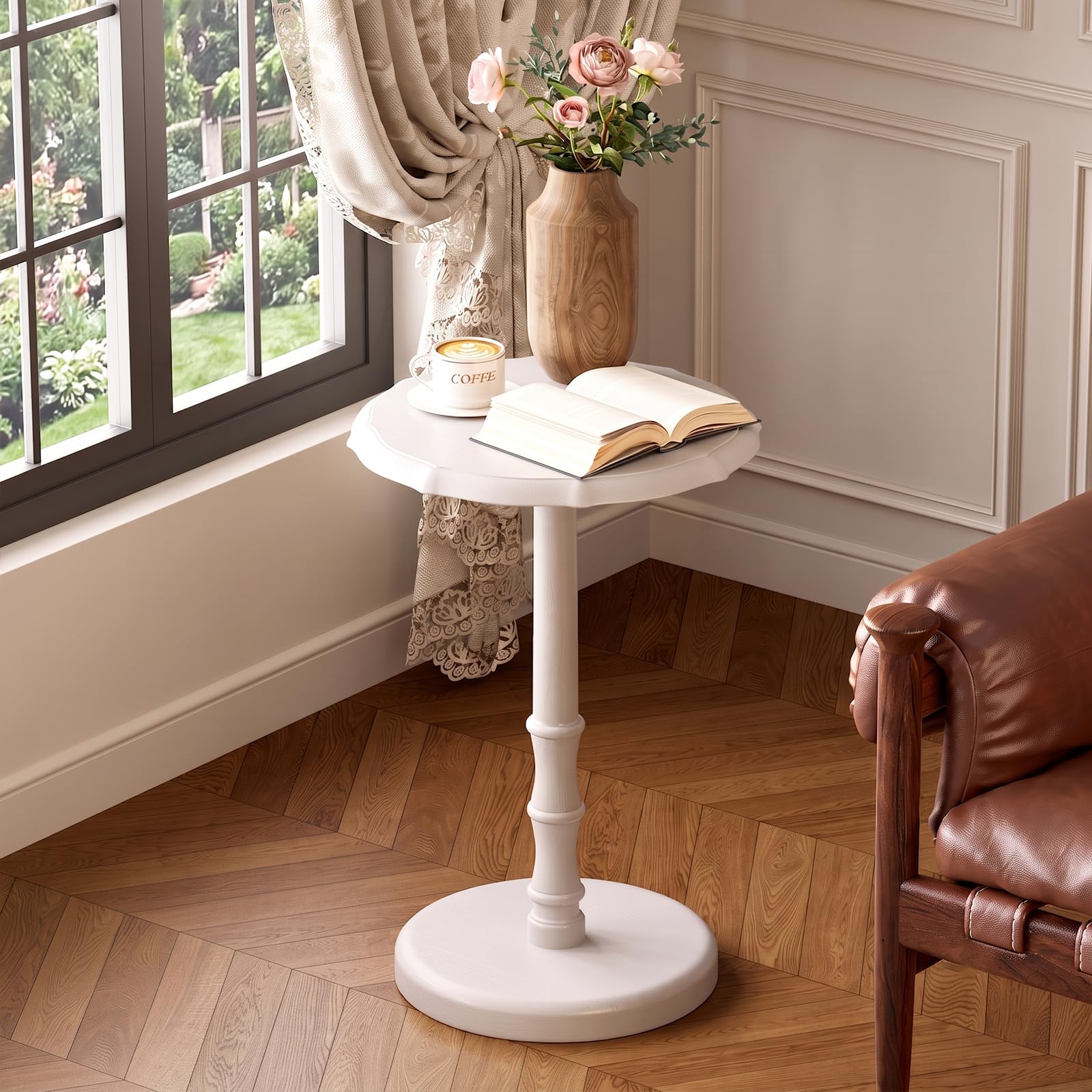 Photo 1 of NKGIAG Round Side Table, 100% Solid Wood End Table, 5-Min Assembly, White