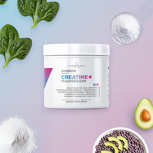 Miniatura 2 de Livingood Daily Creatina + polvo de magnesio, sin sabor, monohidrato de creatina micronizada de 0.18 oz con magnesio para energía, recuperación