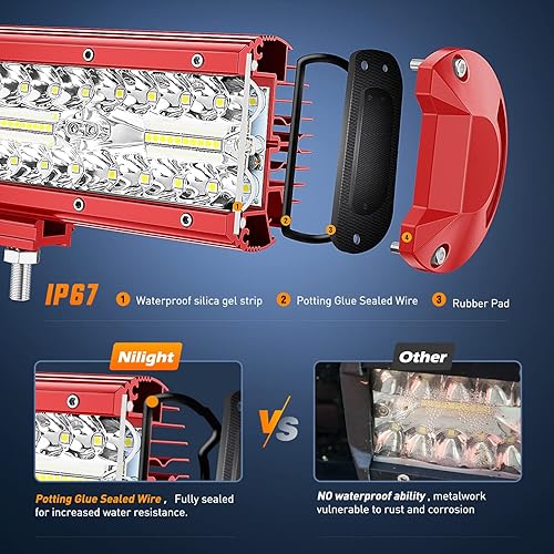 Miniatura 4 de Nilight - Barra de luz LED de 2 piezas, 16.5 cm, triple fila, haz combinado puntual y disperso, con kit de cableado para conducción en niebla,