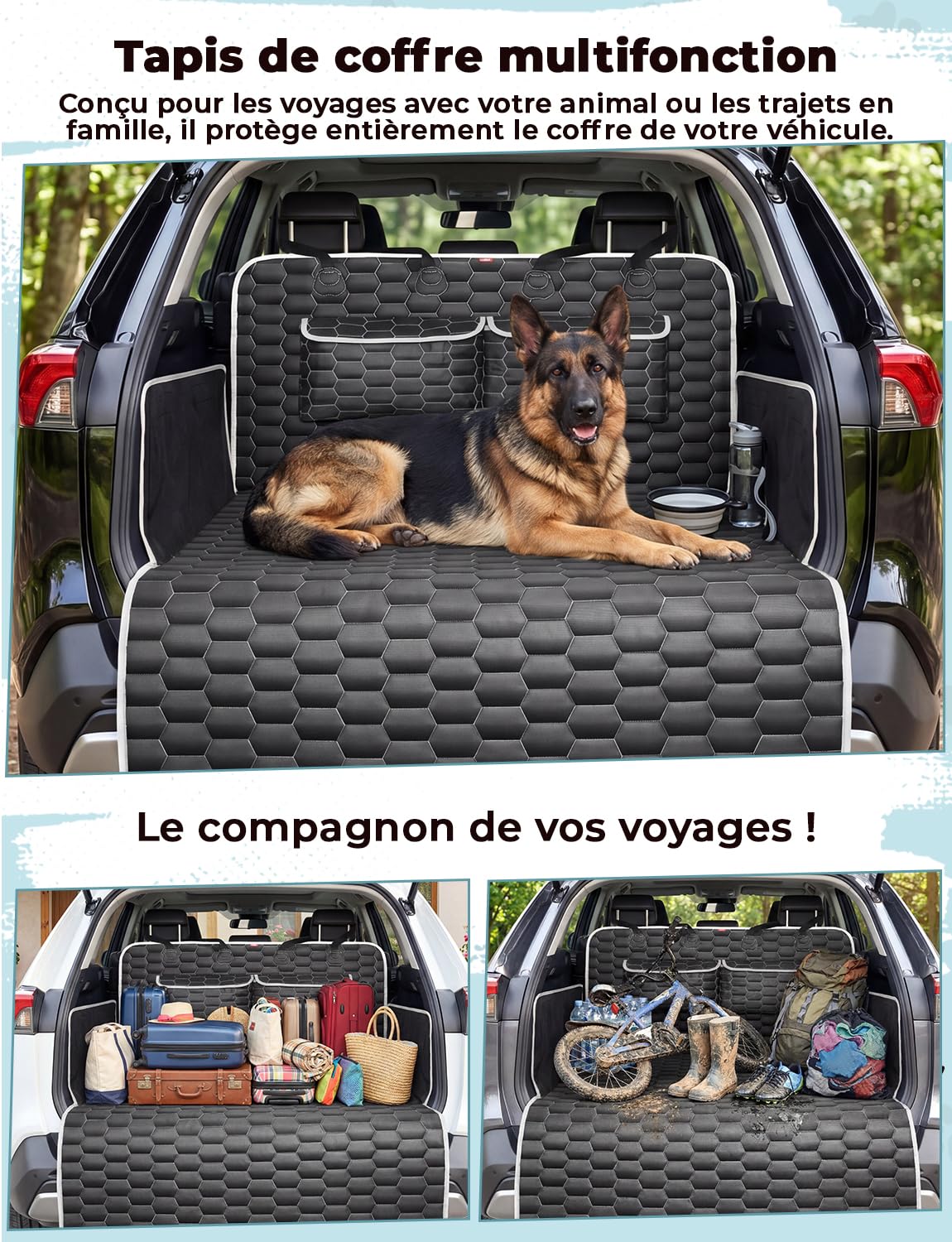 Oasser Protection Coffre Voiture Chien Housse de Protection Couverture de Coffre Imperméable et Antidérapant, 2 Grandes Poches, 185 x 102cm