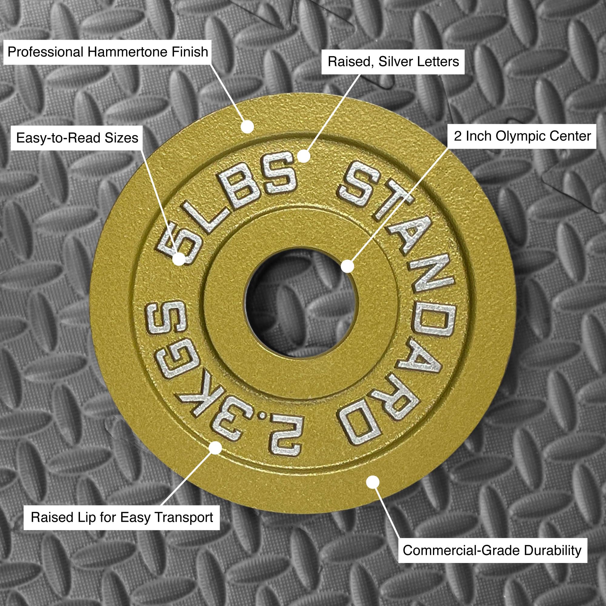 Gold Finish Olympic Steel Plates - Pairs and Sets 2 Inch Barbell Standard in Premium Gold for Weight Lifting (2.5lb Pair)