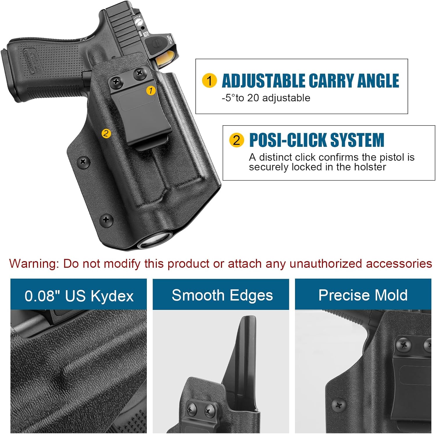 IWB Kydex Holster - Compatible ONLY with Glock 19 / 19X / 26/44 / 45 (Gen 3-5) & Glock 23/32 (Gen 3-4) with TLR1 / TLR-1 HL/TLR-1 HL-X/TLR-1 HP-X Installed, Right-Hand