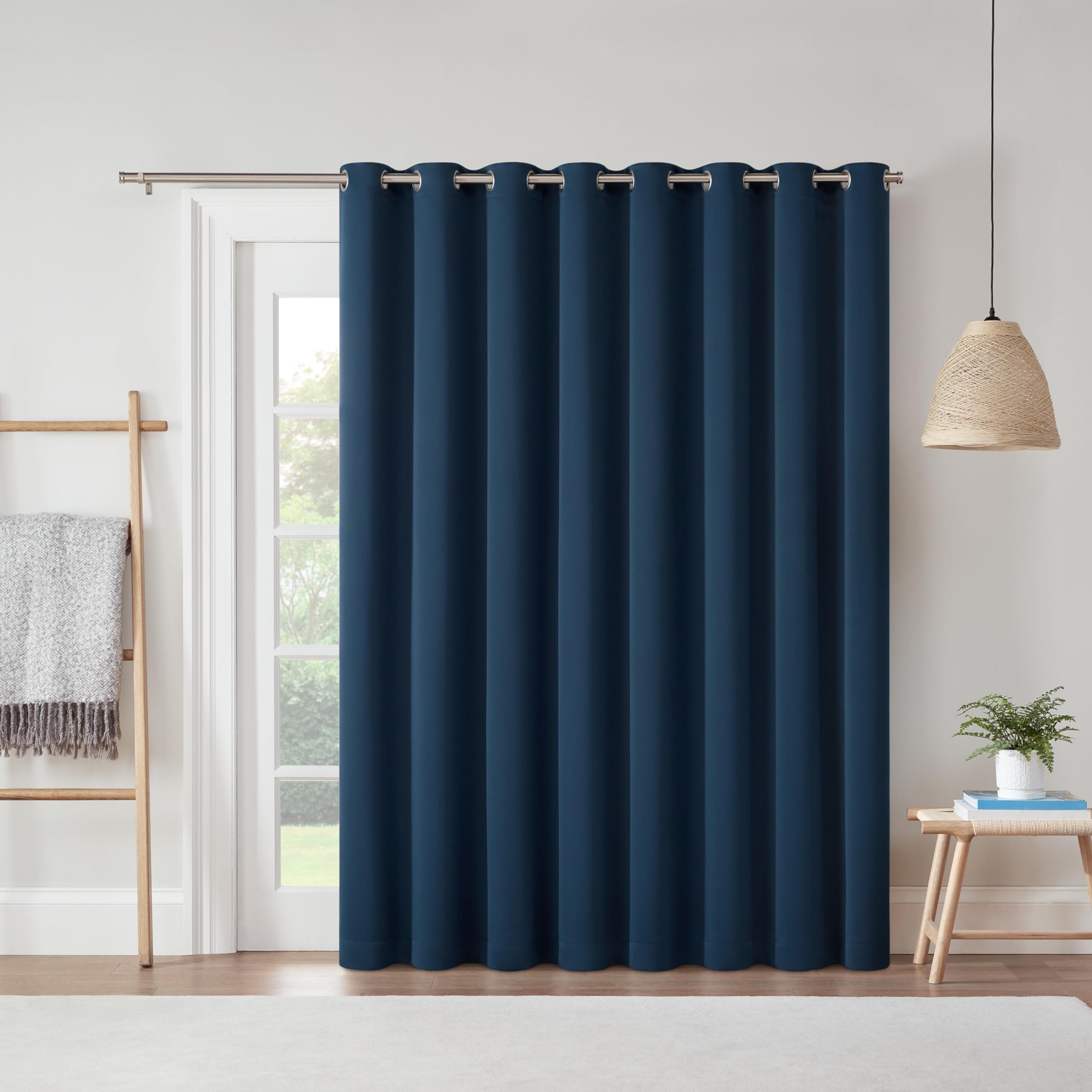 Eclipse Darrell Thermaweave Blackout Grommet Extra Wide 84" x 100" Sliding Patio Door Curtain Panel in Indigo