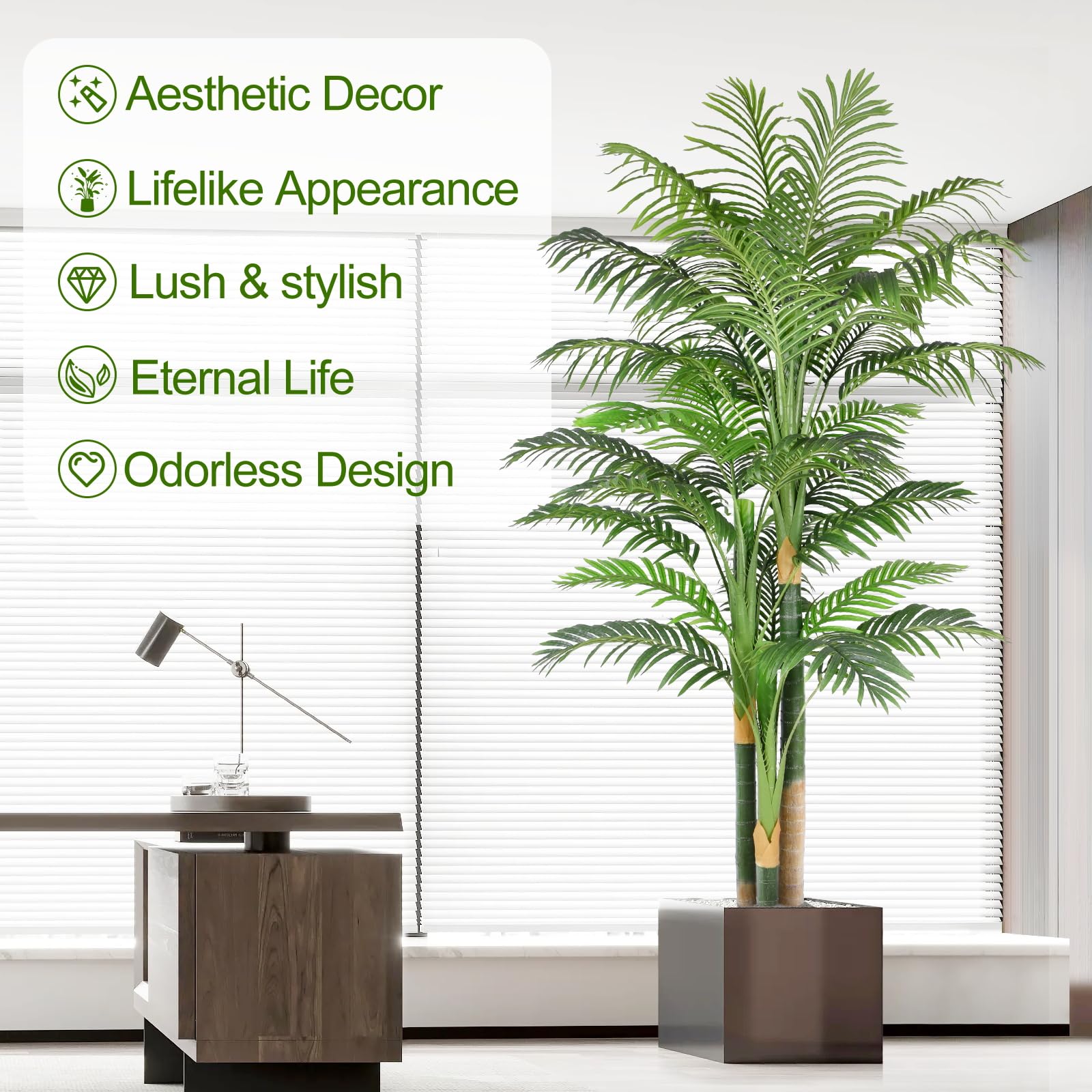 Palmier Artificiel Triple Doré 200cm Haute, Palmier Artificiel Exterieur, Arbre Artificiel Exterieur ou Intérieur pour Maison Chambre Bureau Salon Balcon Jardin Décoration (1Pack)