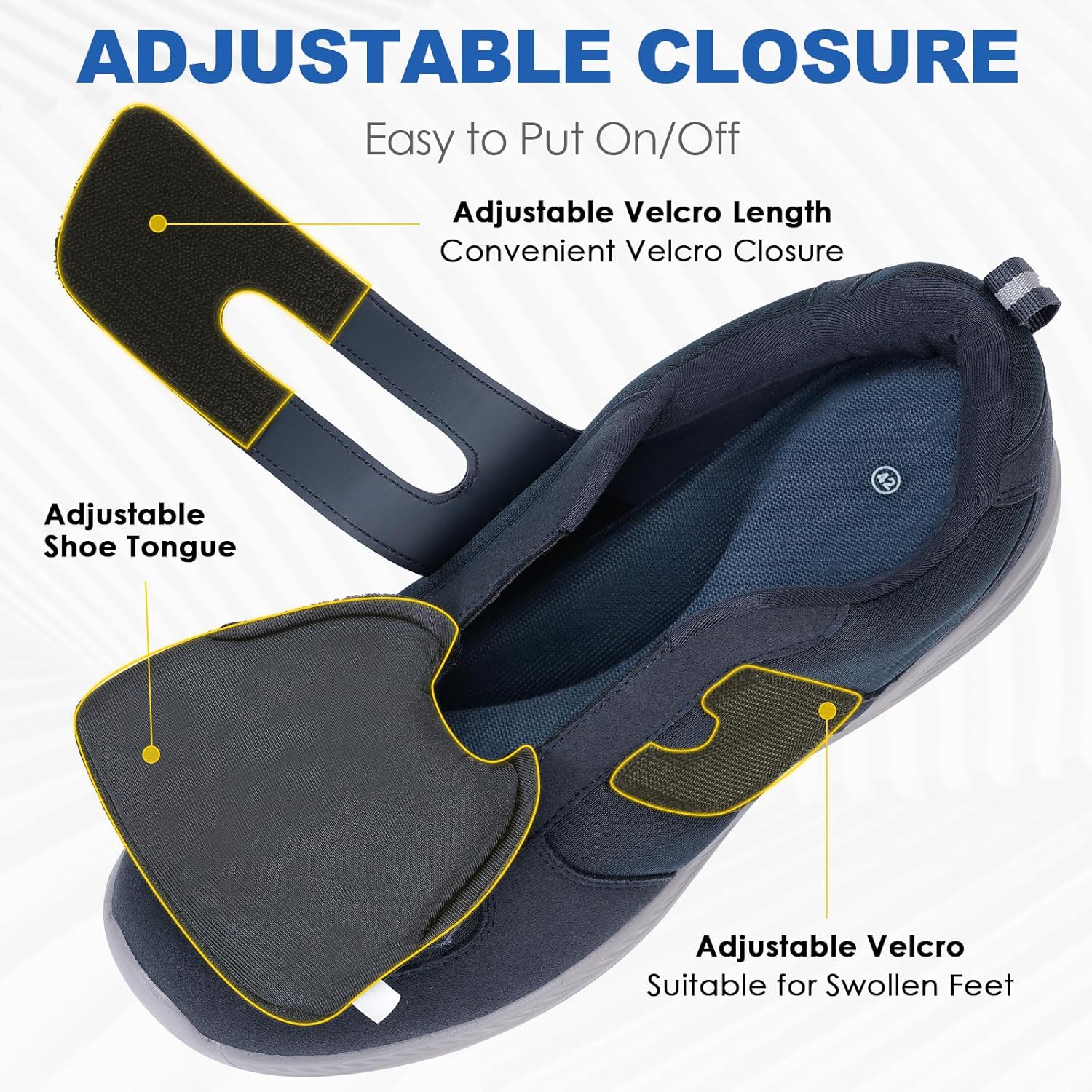 HiGropcore Diabetic Shoes for Women Men Wide Width Adjustable Walking Shoes Arch Support Orthopedic Edema Diabetic Shoe for Swollen Feet Neuropathy Fasciitis