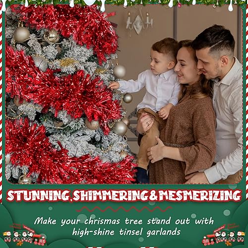 Miniatura 6 de Guirnalda de oropel de Navidad de 177 pies, guirnalda metálica para árbol de Navidad, guirnalda de oropel colgante brillante para árbol de Navidad,
