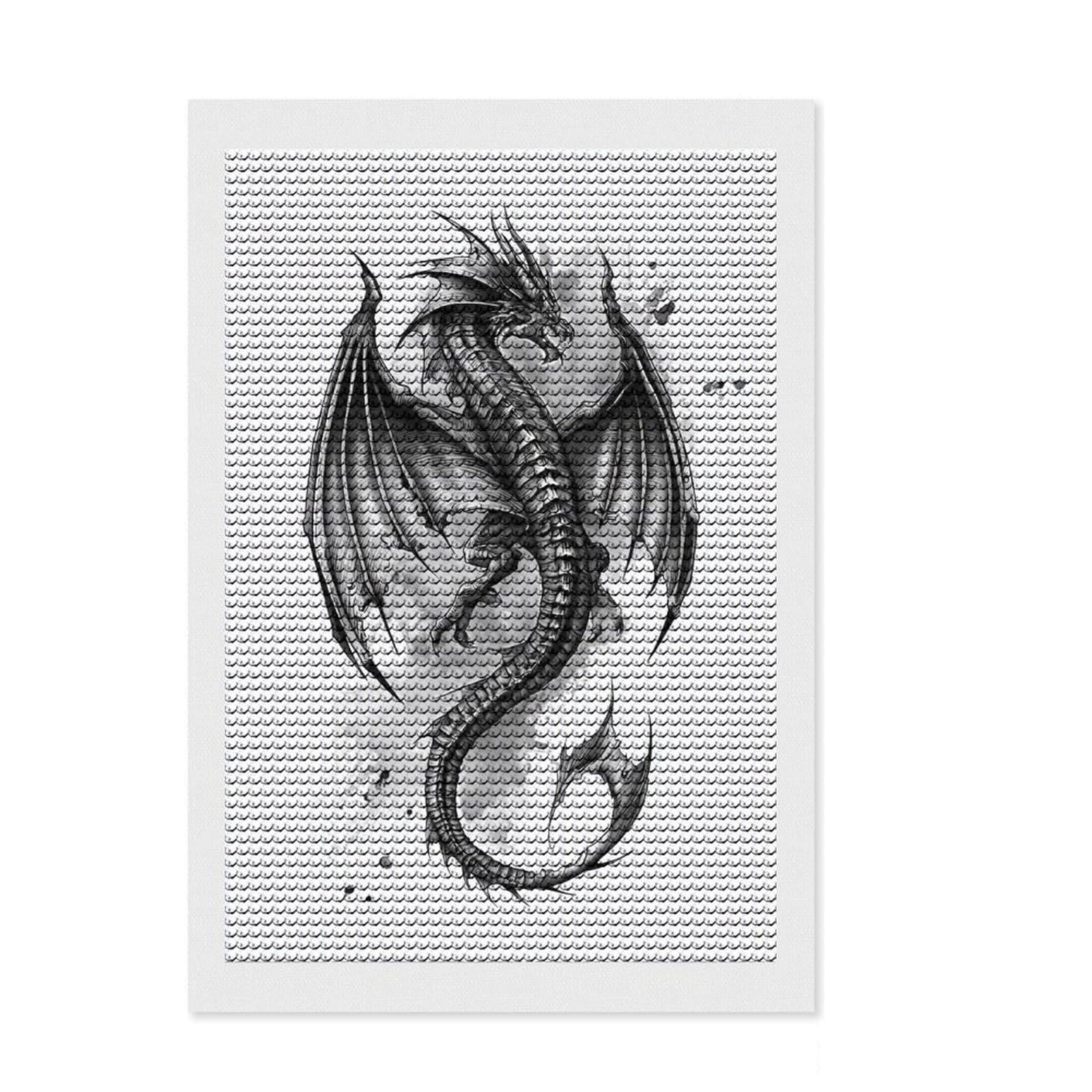 Junmoney Dragon Majesty -5 DIY Diamond Art Canvas Kit 8"x12", Birthday Gift, Vintage Style Decor, for Beginners, Artistic Hobby