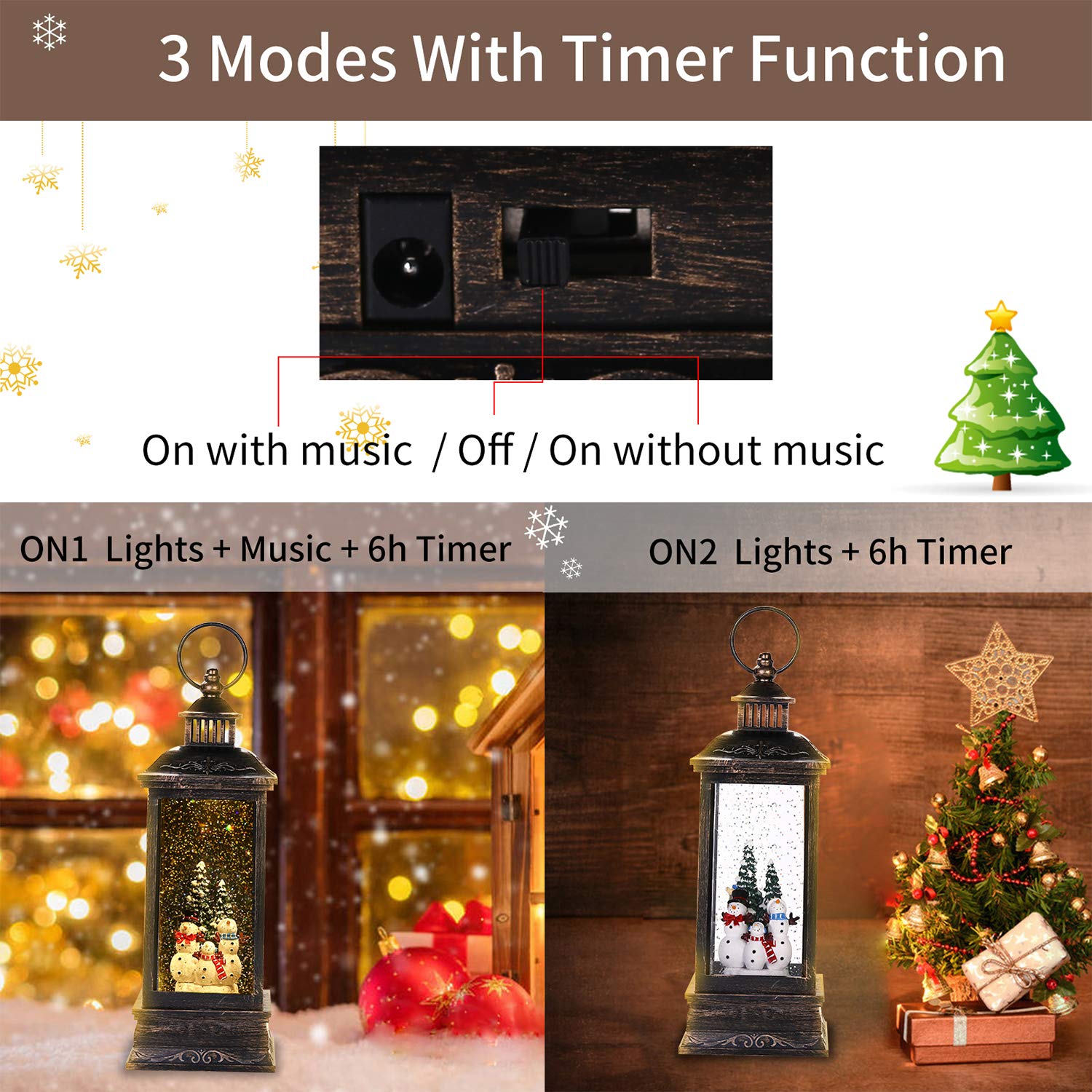 Beleuchtete Wasserlaterne Mit Musik, Singende Schneekugel Für Kinder, Batteriebetrieben/USB-betrieben Mit 8 Liedern Und Timer, Schneemann-Wasserkugel-Laterne Für Weihnachten, Heimdekoration