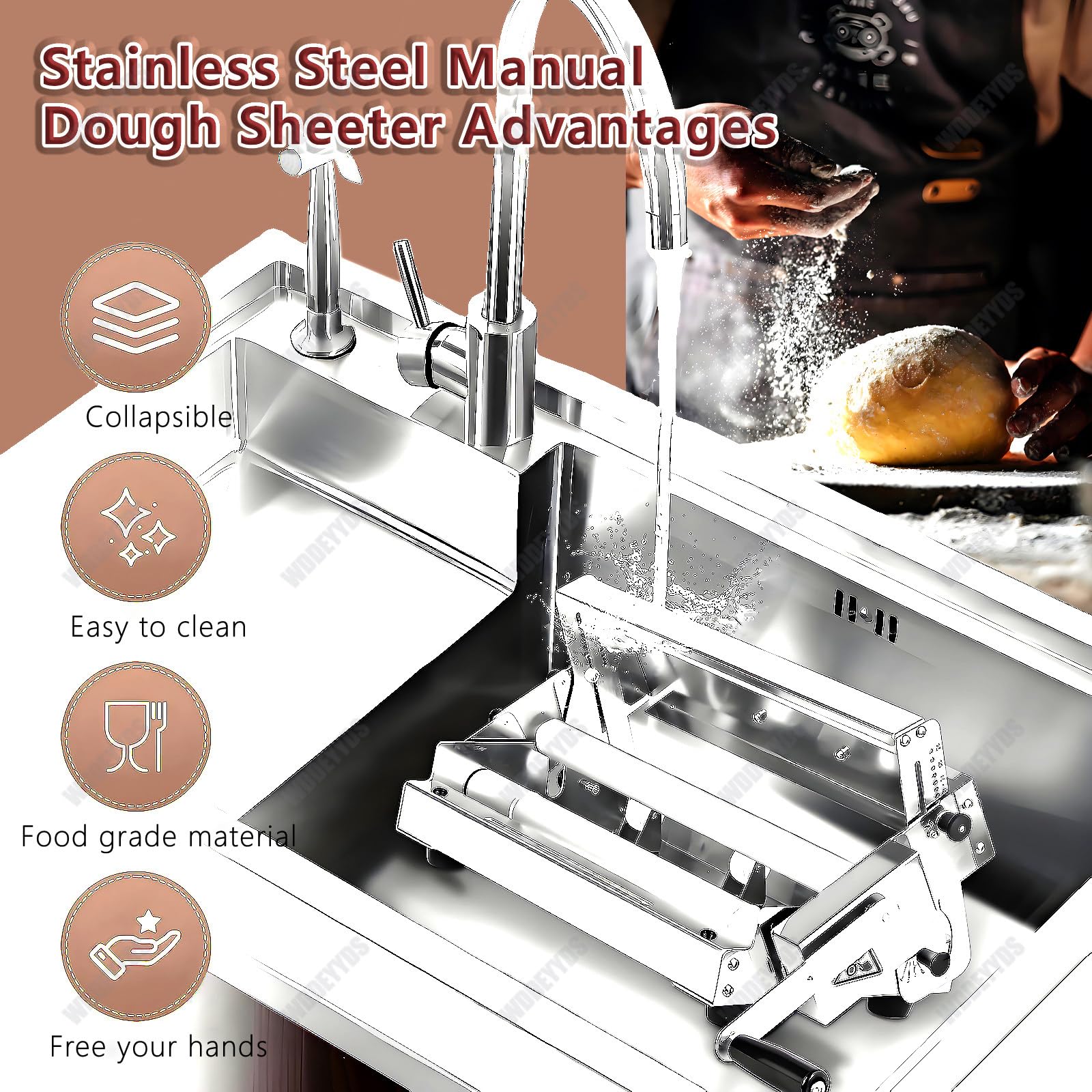 Máquina laminadora manual de masa, prensa plegable de acero inoxidable para panadería y panadería, equipo profesional