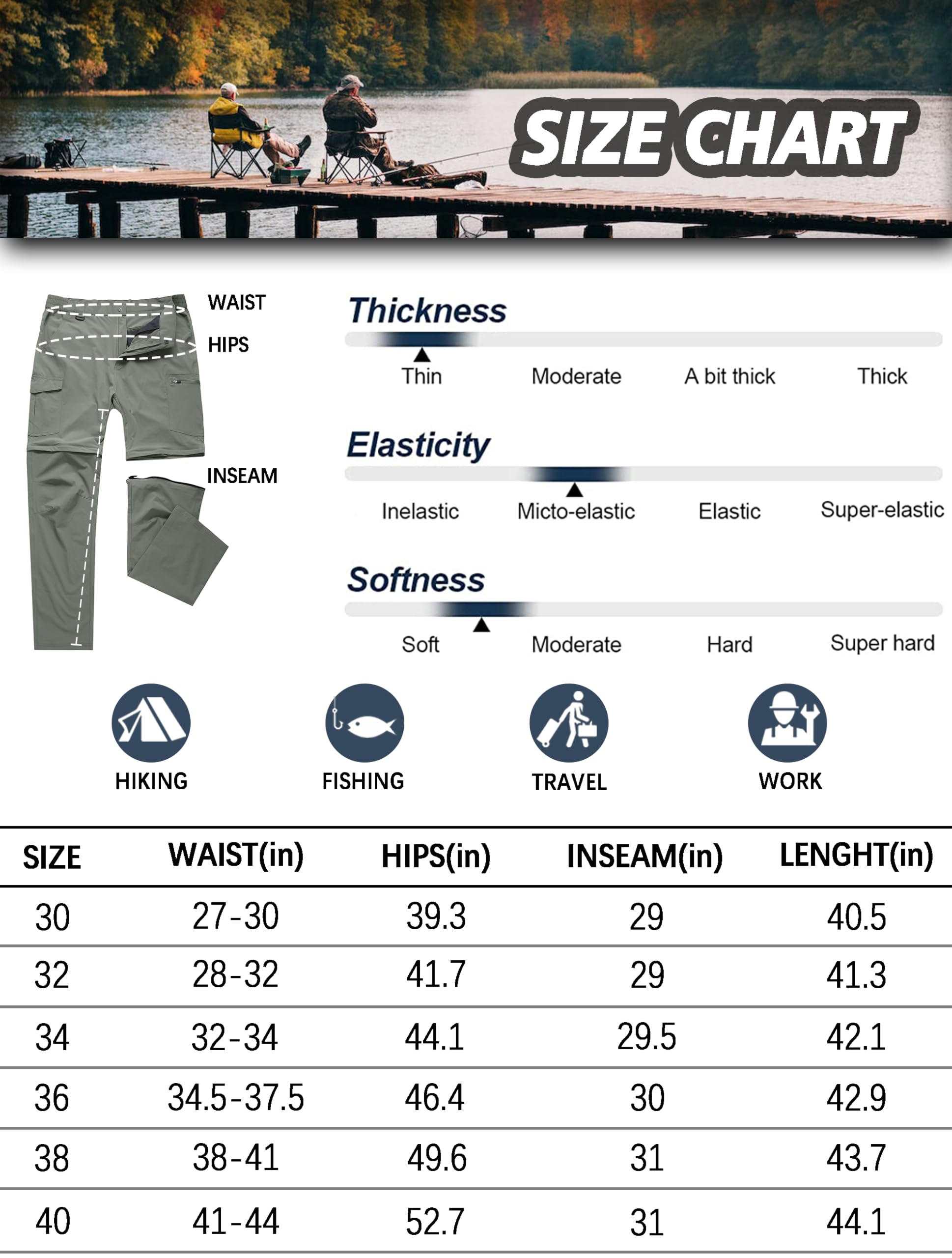 Pantaloni da trekking convertibili da uomo, con cerniera, leggeri, impermeabili, ad asciugatura rapida, per pesca, viaggi, safari, campeggio