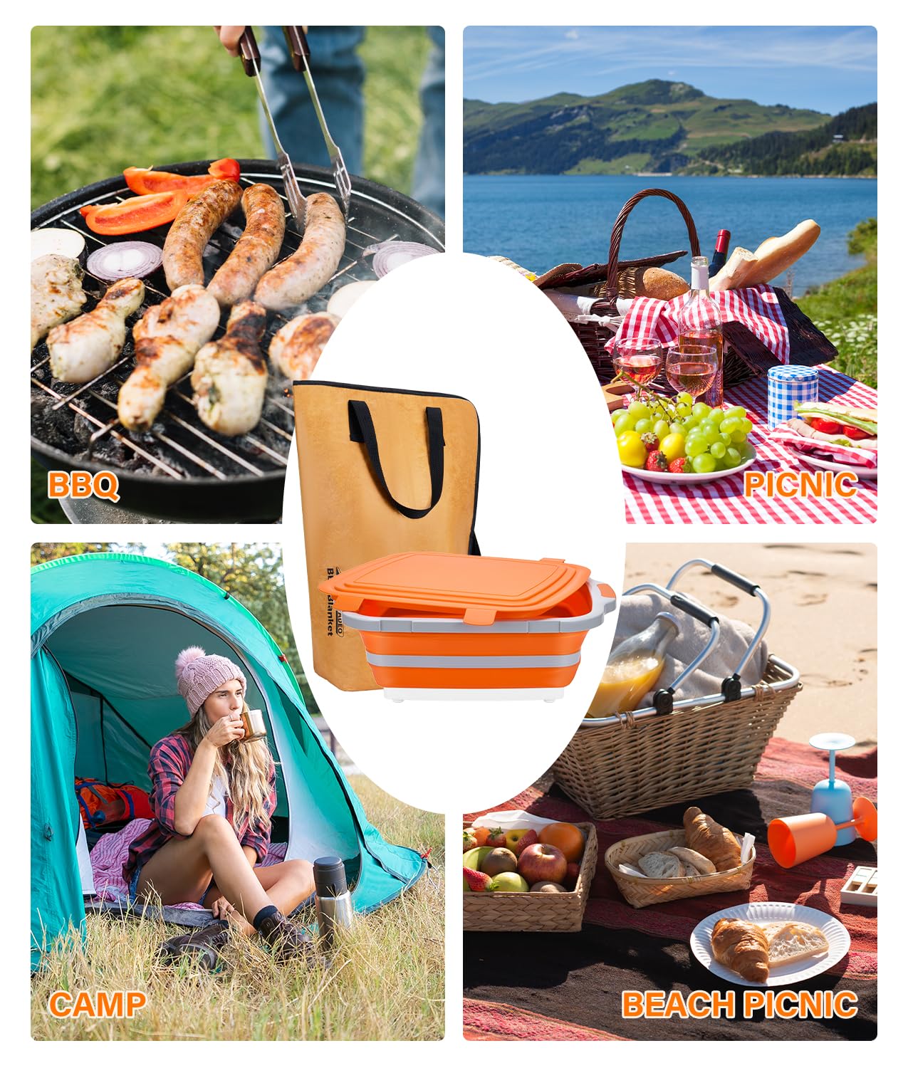 Tina grande plegable para preparación de barbacoa y bolsa de descanso para barbacoa, cubo de preparación portátil para descansar carne, preparación de comidas, marinar, contenedor plegable 3 en 1 para