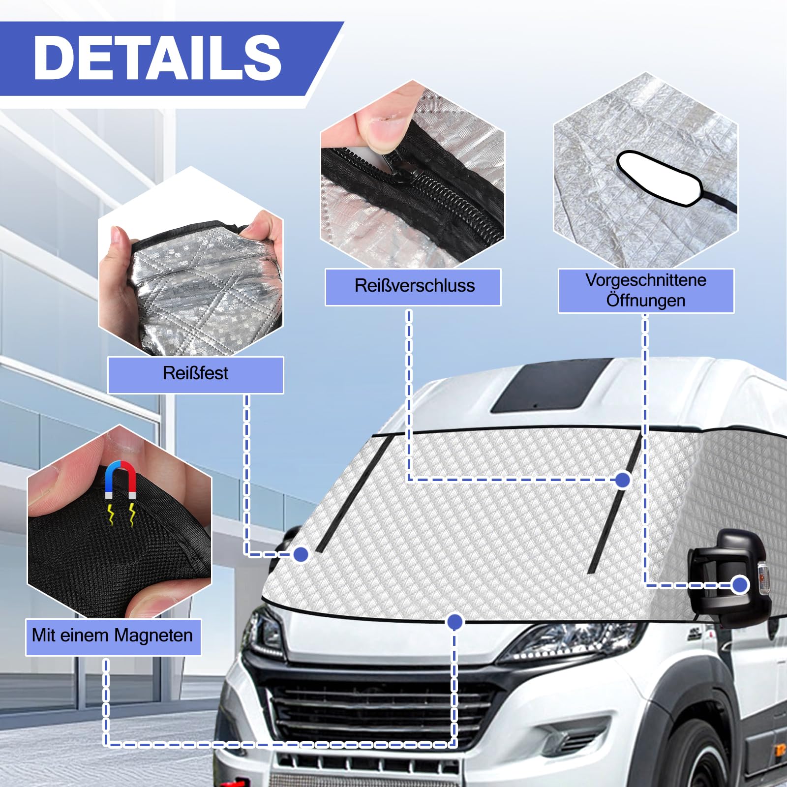 Copri Parabrezza con Cerniera Materassino Termico per FIAT Ducato Peugeot Boxer Citroen X250/290 2006-2024 Protezione Protezione UV Protezione Solare Resistente alle intemperie Tappetino Isolante