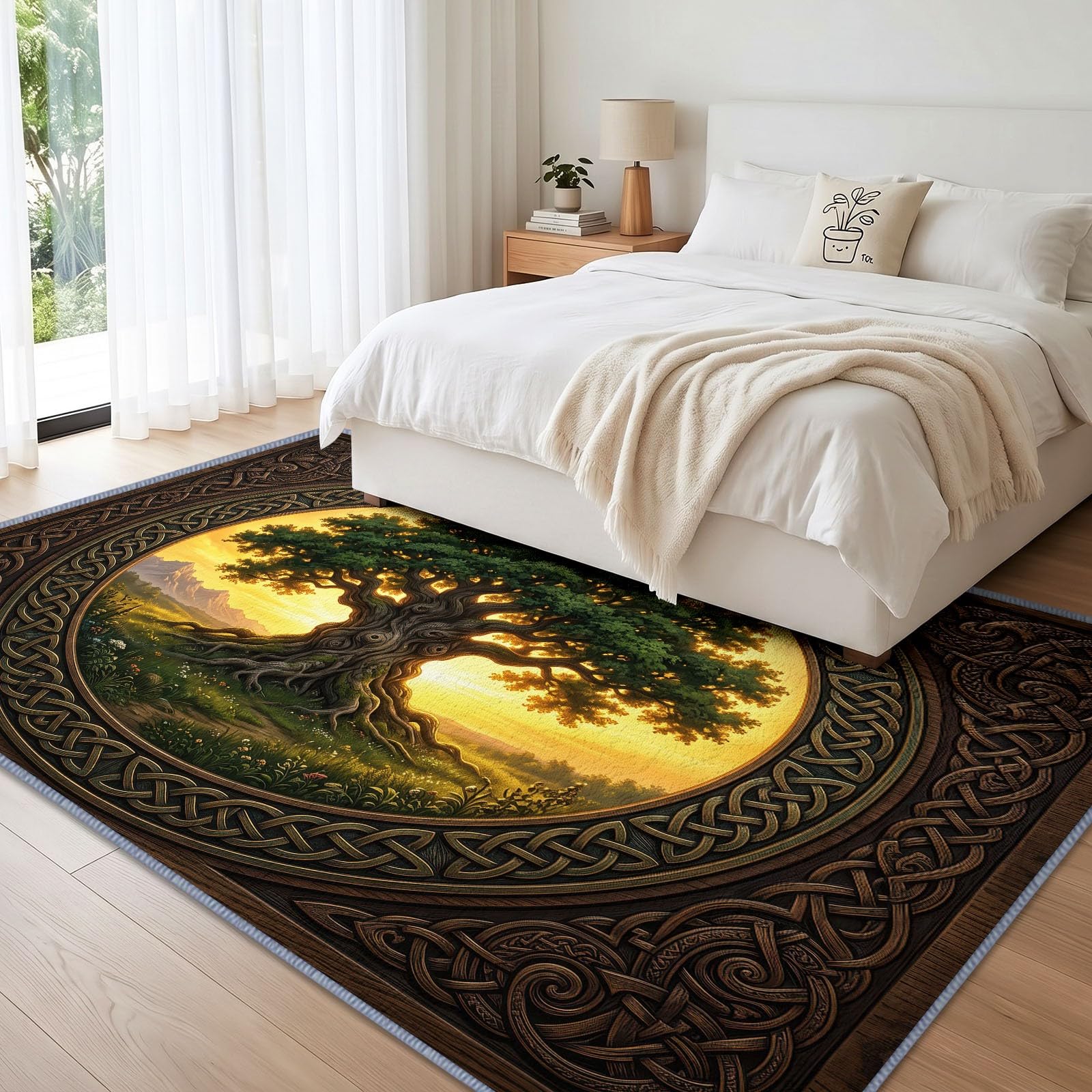 Générique Nature Plantes Floral Tapis Salon Vert Arbre Prairie, Lavable en Machine 140 x 200 cm Grand Tapis à Poil Court Antidérapant Doux pour Adulte Chambre Salle à Manger Bureau