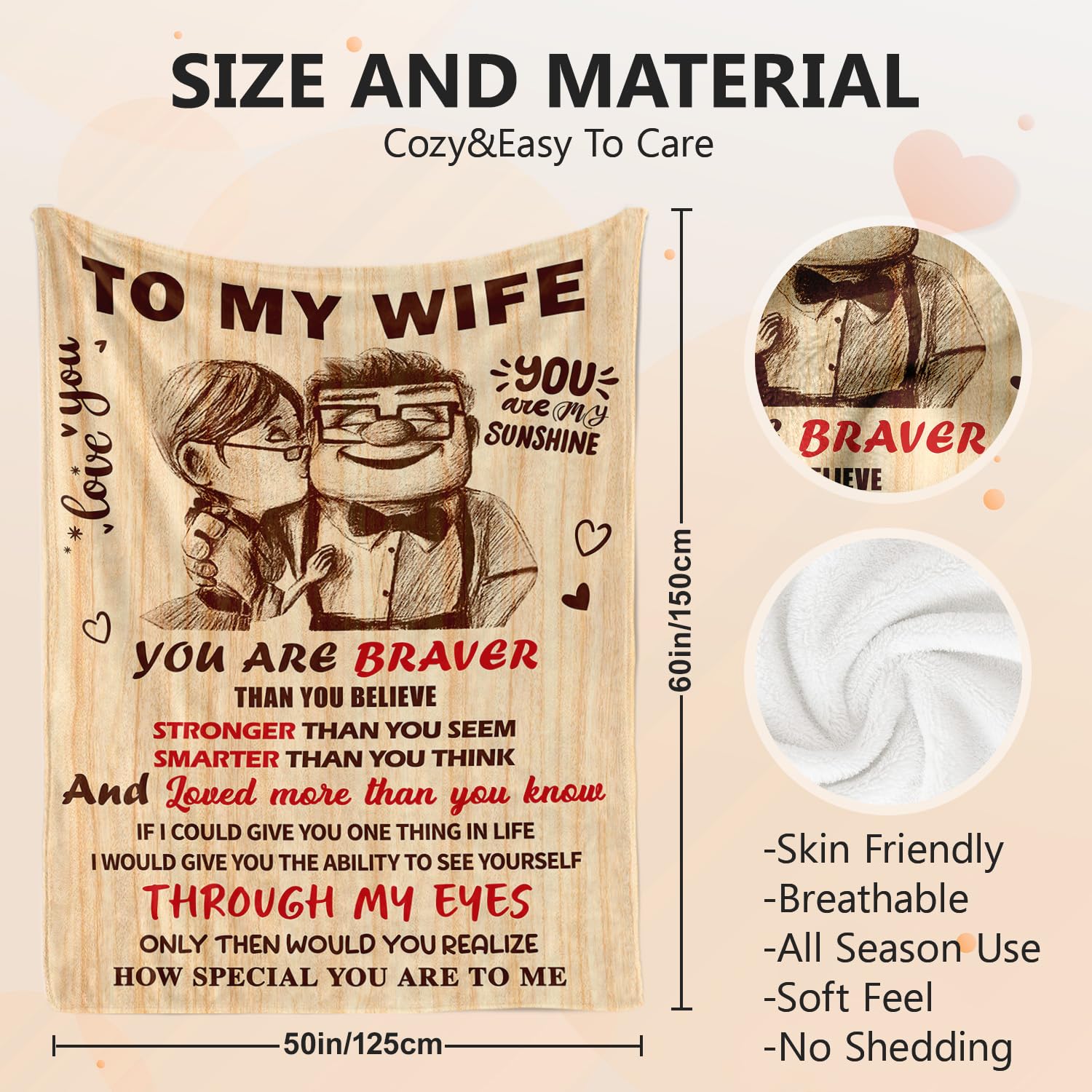 Birthday Gifts for Wife from Husband - Romantic Anniversary Birthday Gifts for Women - Wife Birthday Gift Ideas - Christmas Valentines Mothers Day I Love You Gift for Her - To My Wife Blanket 50"x60"