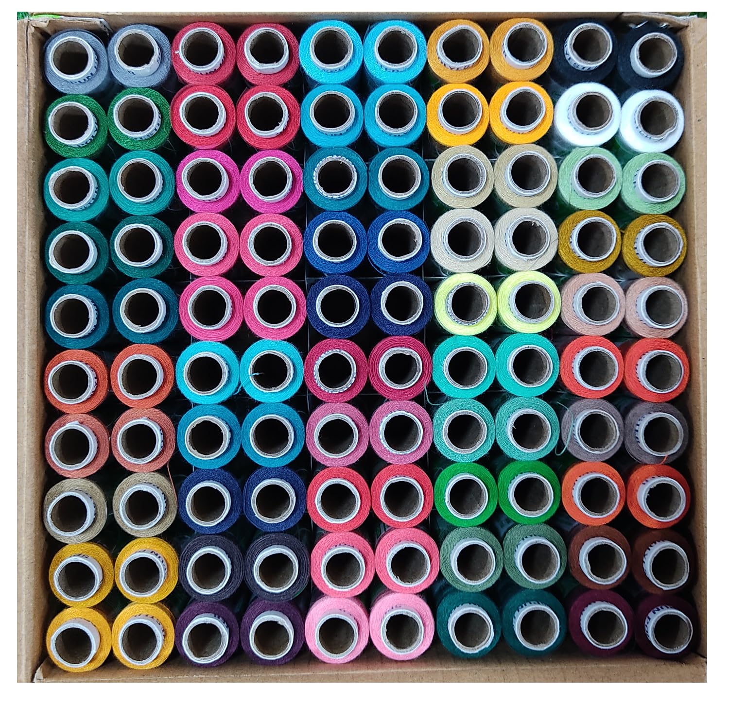 TOREX 100% High Tenacity Polyester Sewing Thread Box (150Meters Each- Set of 100 Tubes) -50 Shades of Ladies Multicolored (Dark Shade) Thread Spools (3PLY-150M-VIP-50)