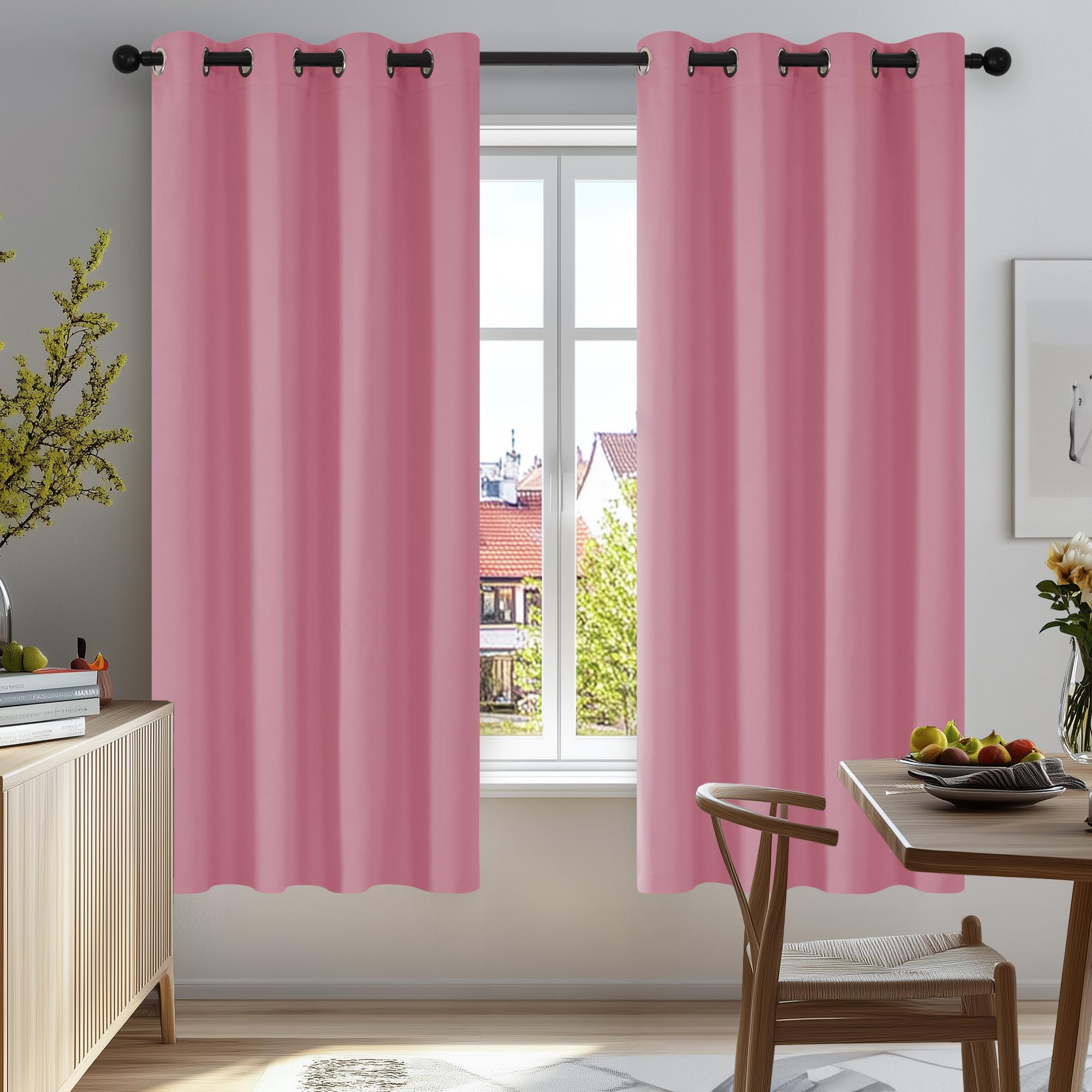 Deconovo Boys Pink Room Darkening Eyelet Blackout Curtains Thermal Insulated Curtains For Bedroom 42 X 54 Inch 2 Panels