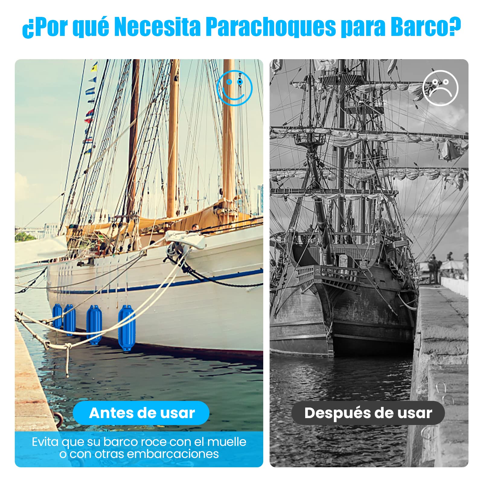COSTWAY Defensas de Barco Acanaladas de Doble Ojo, Defensas de Barco de 4 Piezas para Atraque, Defensas de Barco Marino Inflables, Juego de Parachoques de Barco