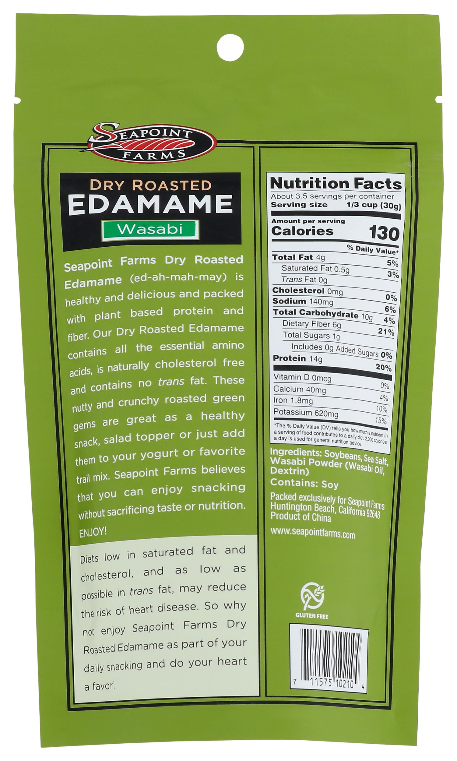Seapoint Farms Edamame Dry Roasted Wasabi Low Fat 3.5 oz
