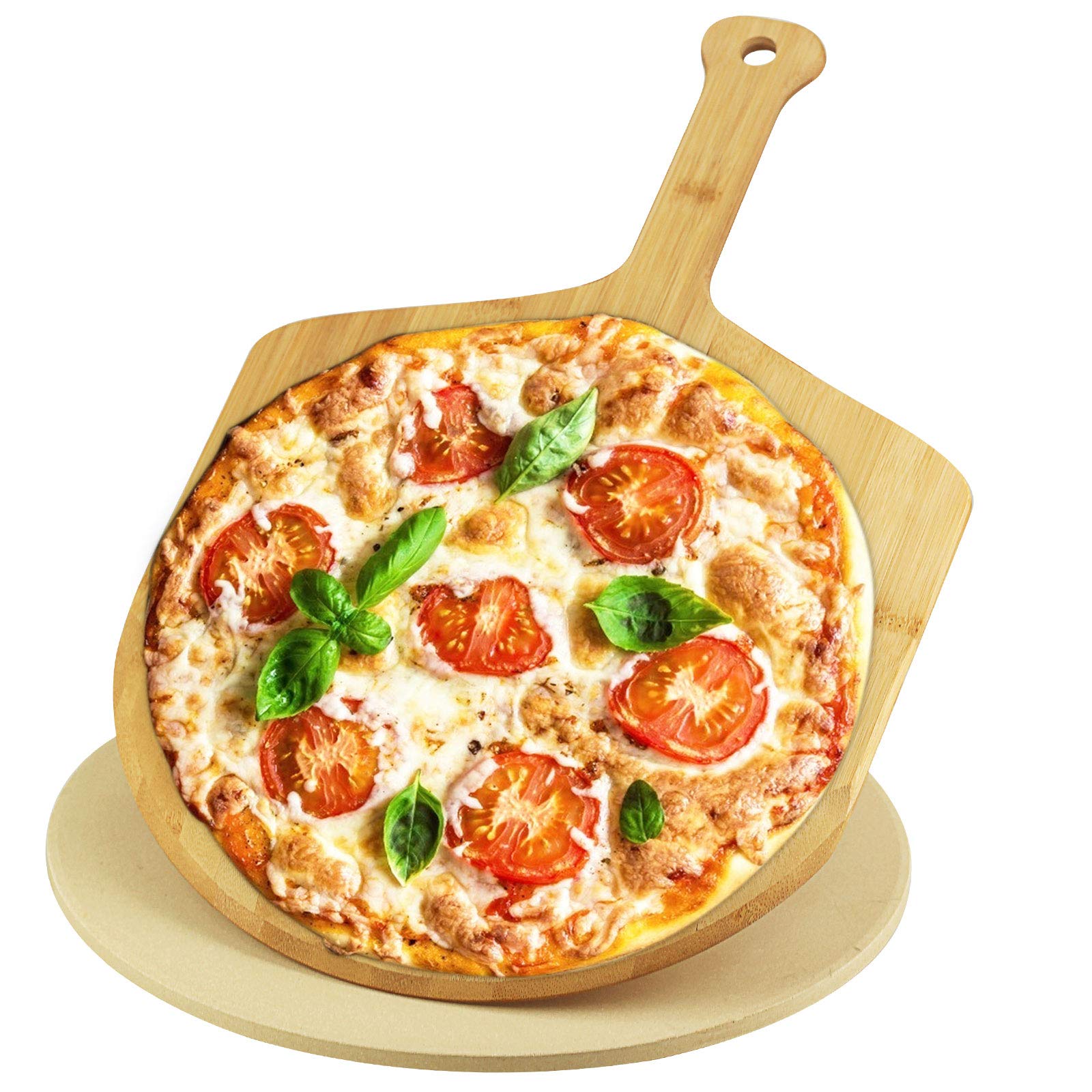 Jesdoo Pizza Stone for Oven and Grill,17.7x11.6 inch Bamboo Pizza Spatula for Baking/Grilling,13 inch Heat-Resistant Cordierite Cooking Stone, for Pizza, Pies, Pastry Bread, Calzone