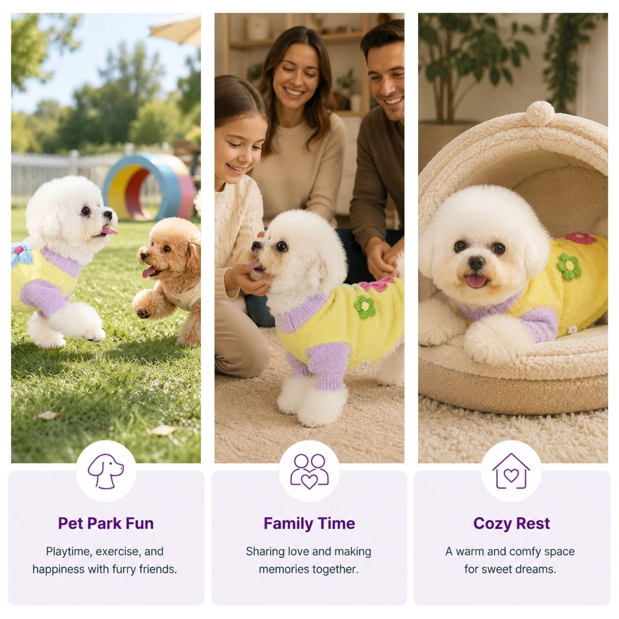 Vêtements pour chiens de petite et moyenne taille, pull pour animal de | Pull léger en polaire douce pour petit chien avec décoration florale 3D, facile à mettre, promenade quotidienne