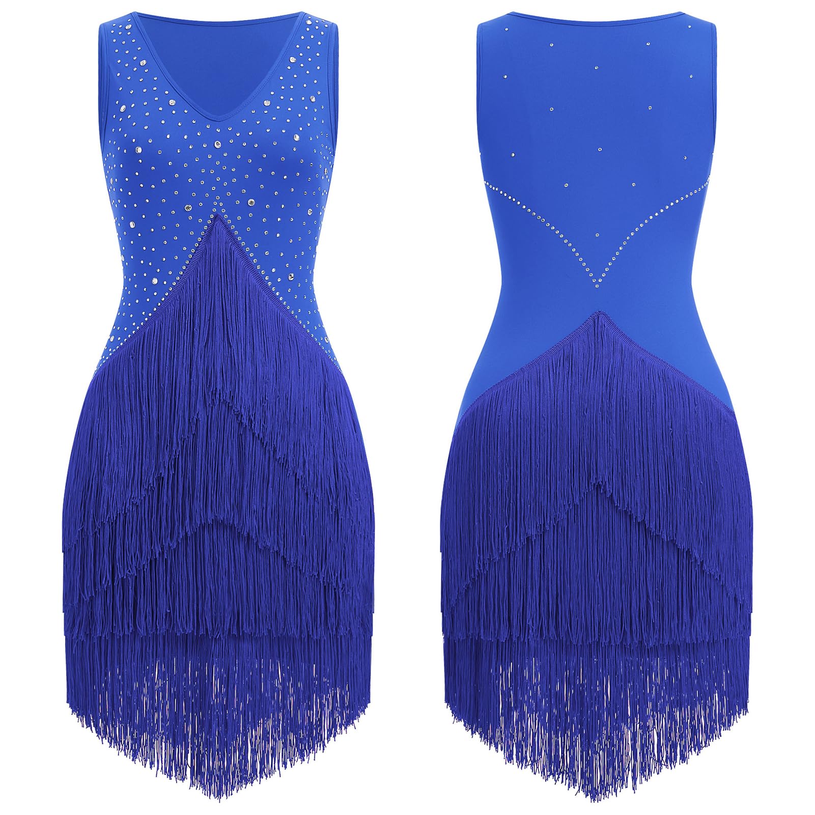 Robe de danse latine vintage années 1920 pour femme - Sans manches - Avec strass - Robe à franges - Gatsby - Cocktail - Salle de bal - Tangos - Chacha Rumba - Cami