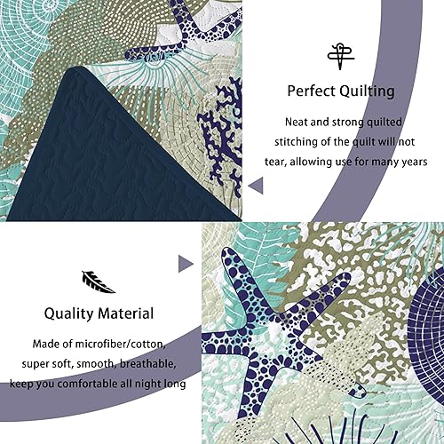 Miniatura 4 de Tritard Juego de edredón costero de 3 piezas tamaño King, edredones reversibles de microfibra con 2 fundas de almohada, ropa de cama suave y ligera,