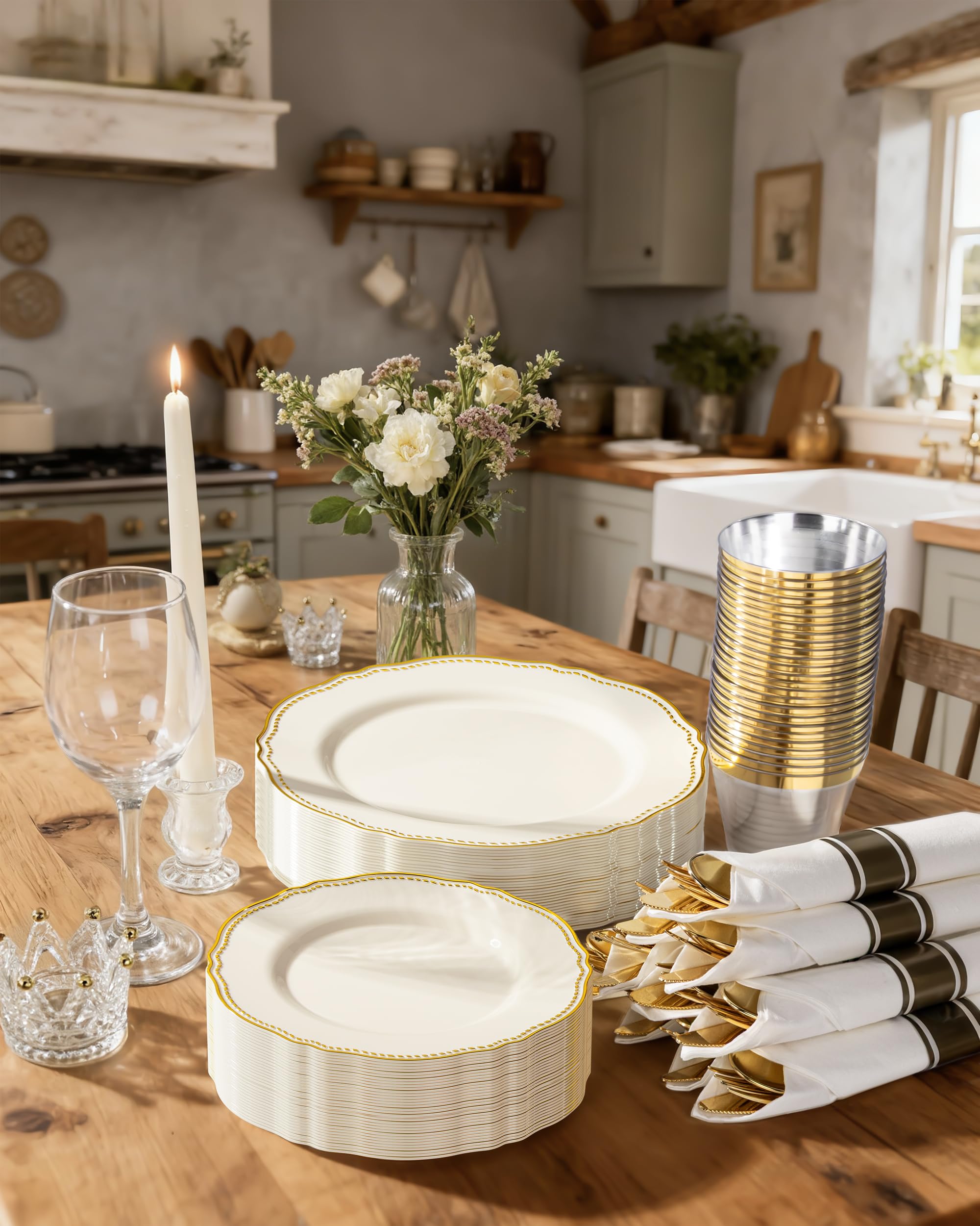 Ivory Gold Plates for Weddings & Parties -7