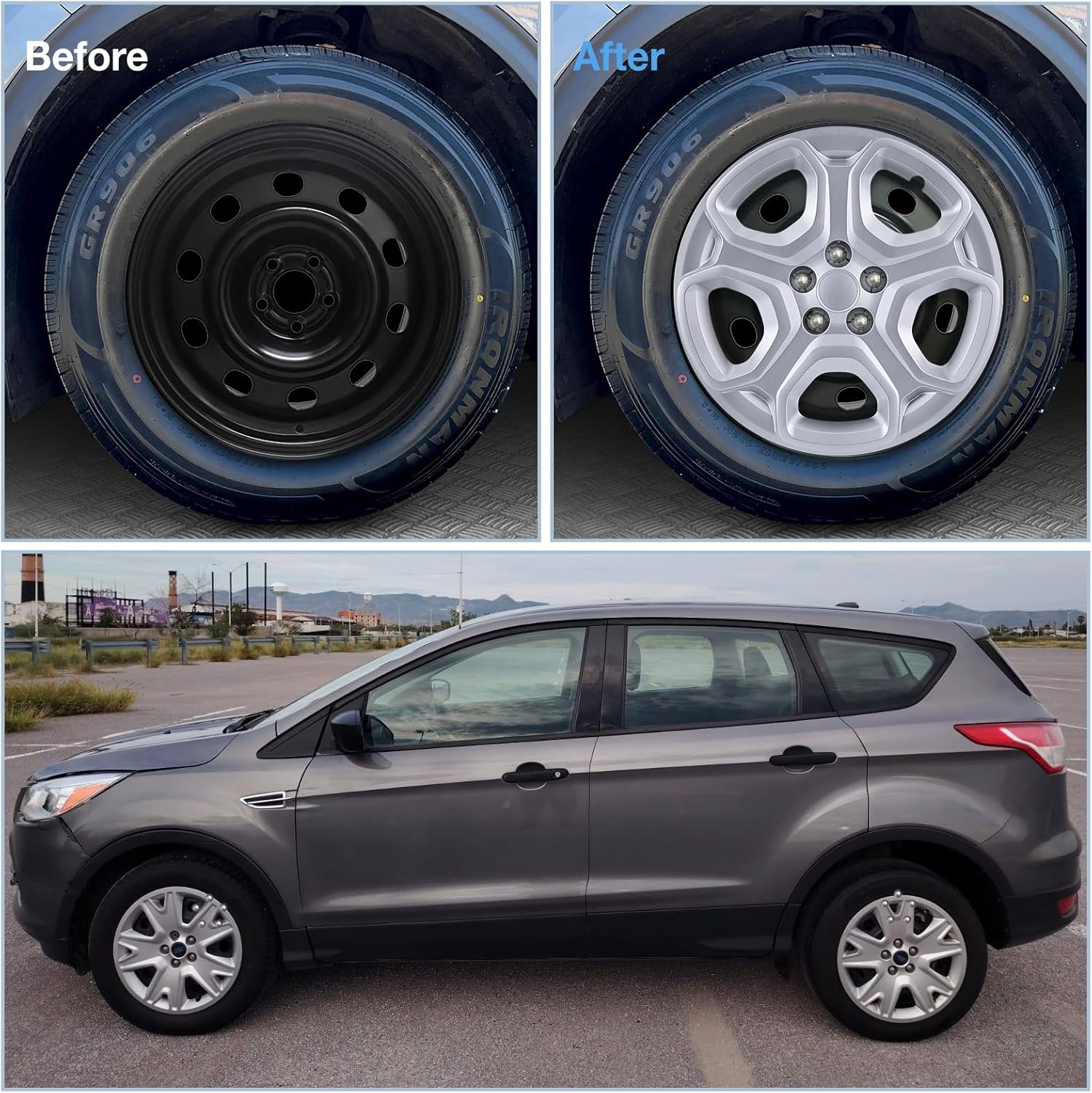 17inch Hubcaps Wheel Covers for 2013-2025 Ford Escape, ABS+PC Plastic Snap-on 17'' Wheels Hubcap for 13-25 Escape Set of 4 Silver OEM#LJ6Z1015A