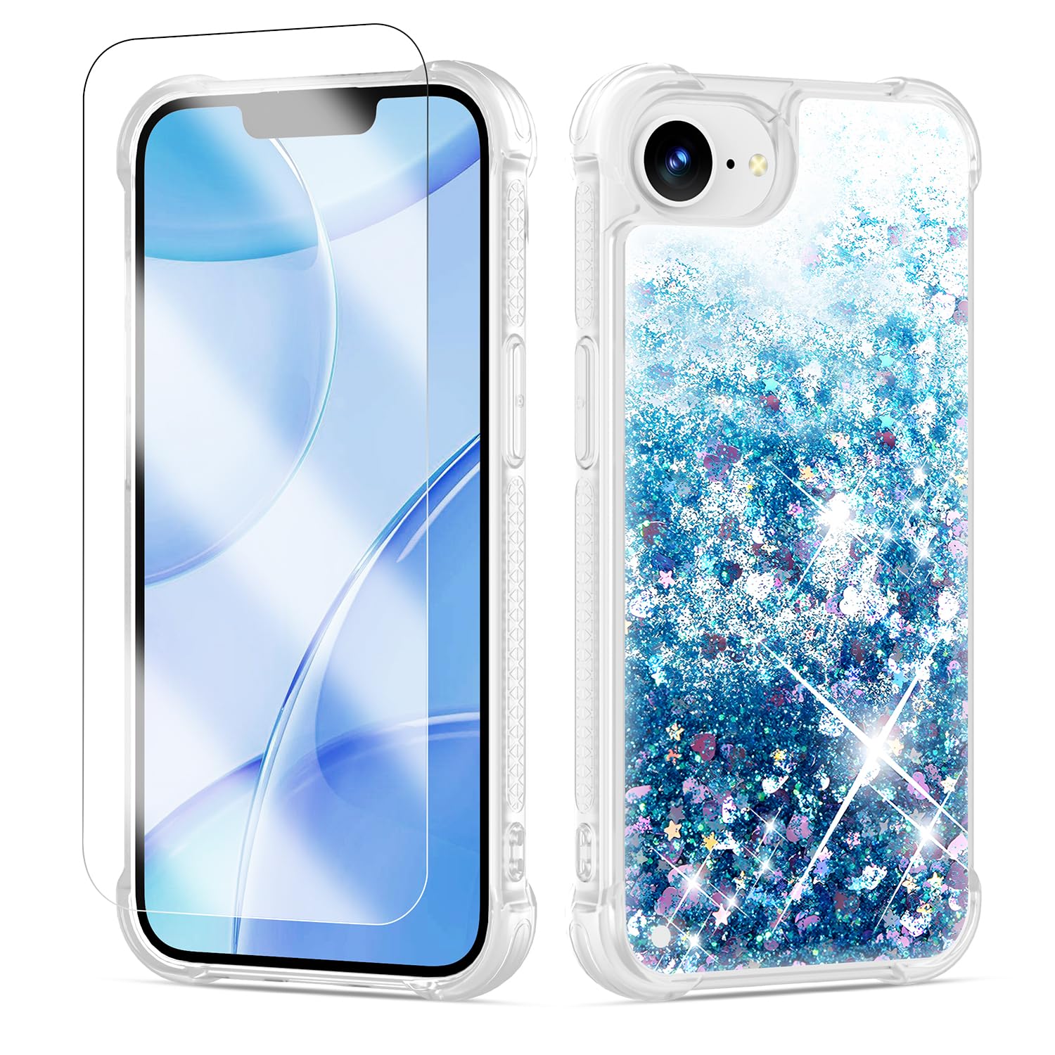 IPhone 16e Hülle Transparent Mit Glitzer – Lila/blau, Schlank, Kratzfest, Mit Pailletten-Effekt